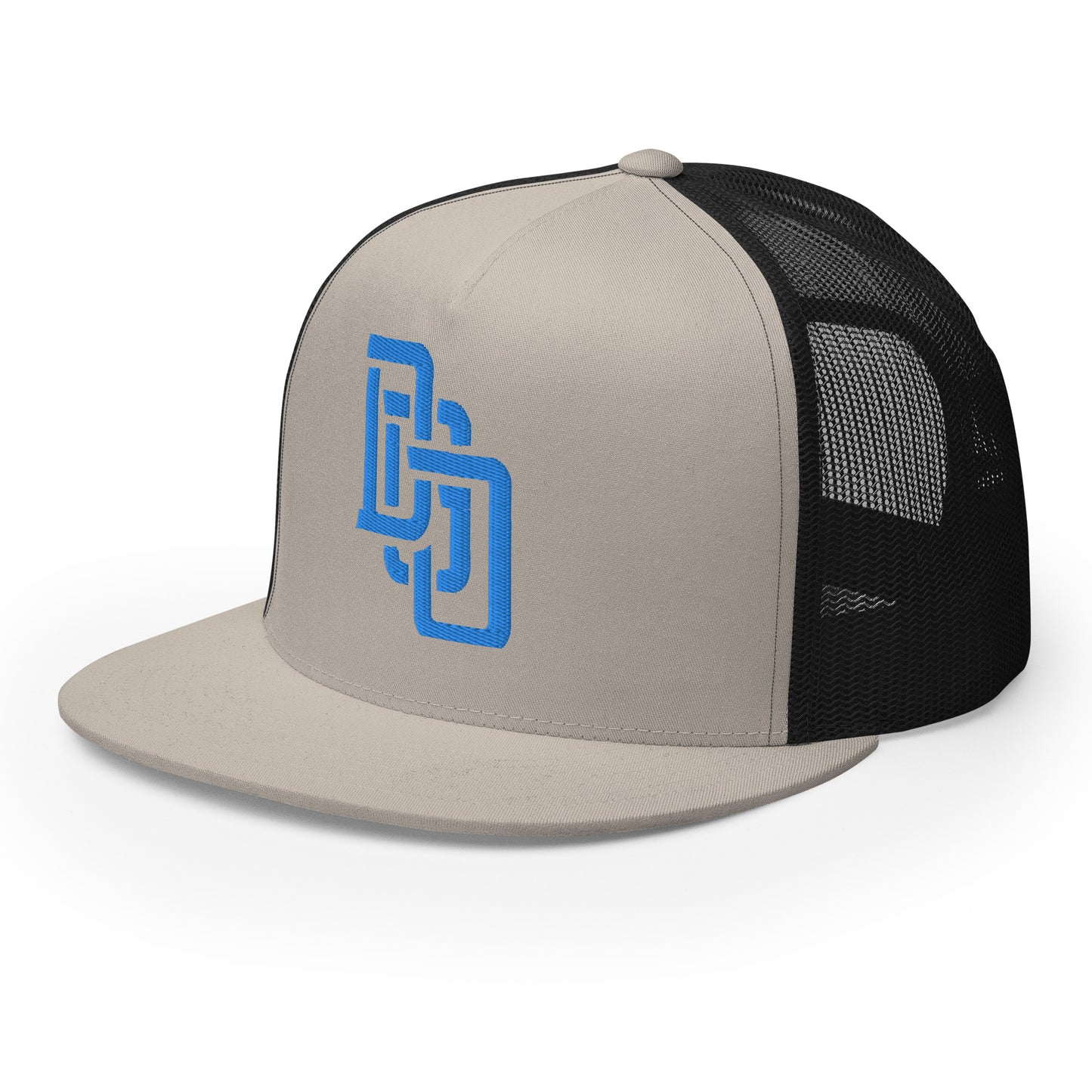 "DGO" Five Panel Trucker Cap | Yupoong 6006 | E Luna CLASSIC Solocrest 1 Aqua/Teal Thread Logo