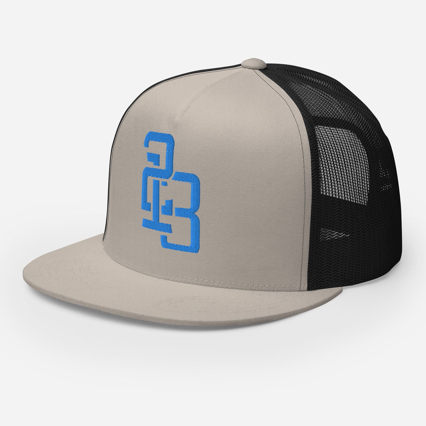 "213" Five Panel Trucker Cap | Yupoong 6006 | E Luna CLASSIC Solocrest 1 Aqua/Teal Thread Front Logo