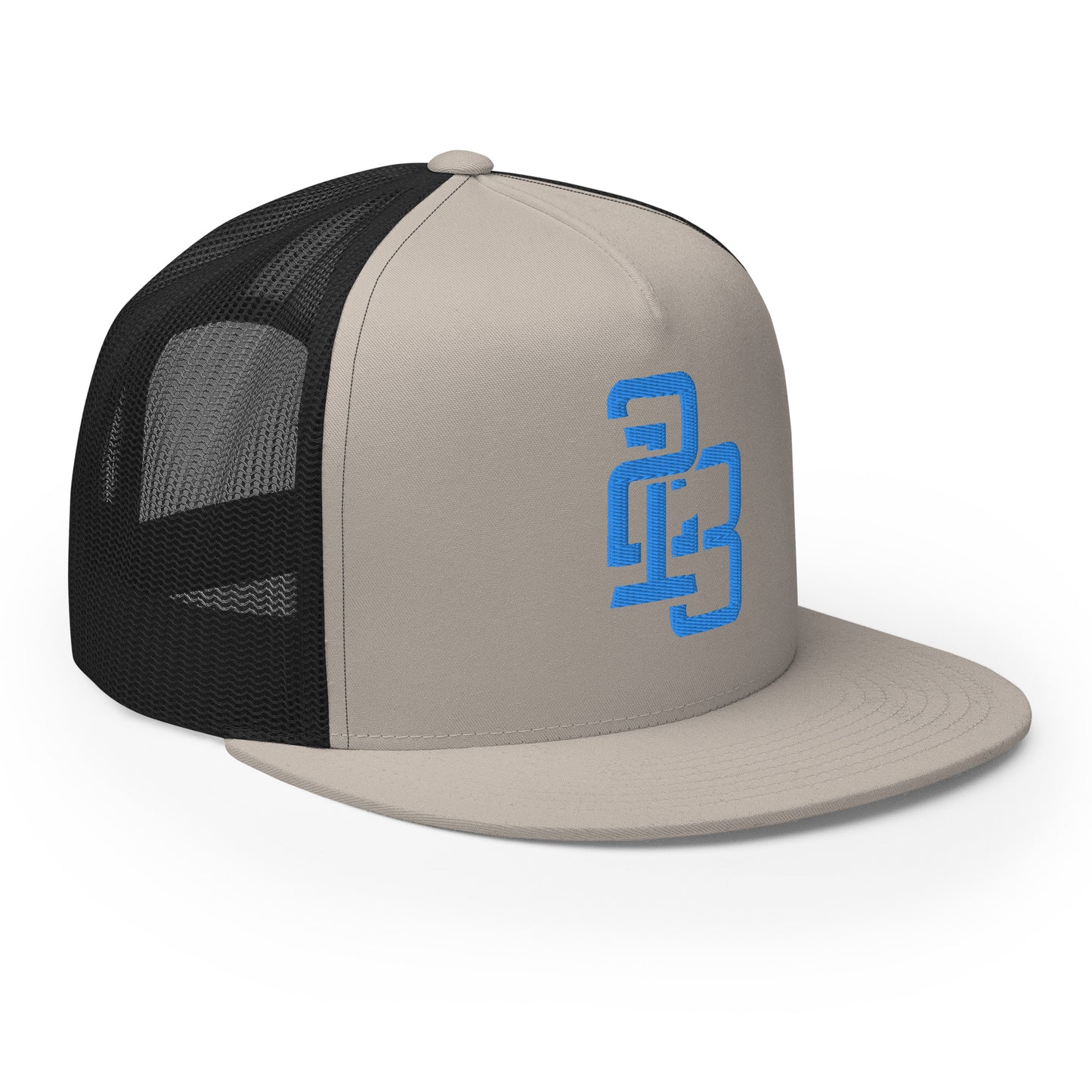 "213" Five Panel Trucker Cap | Yupoong 6006 | E Luna CLASSIC Solocrest 1 Aqua/Teal Thread Front Logo