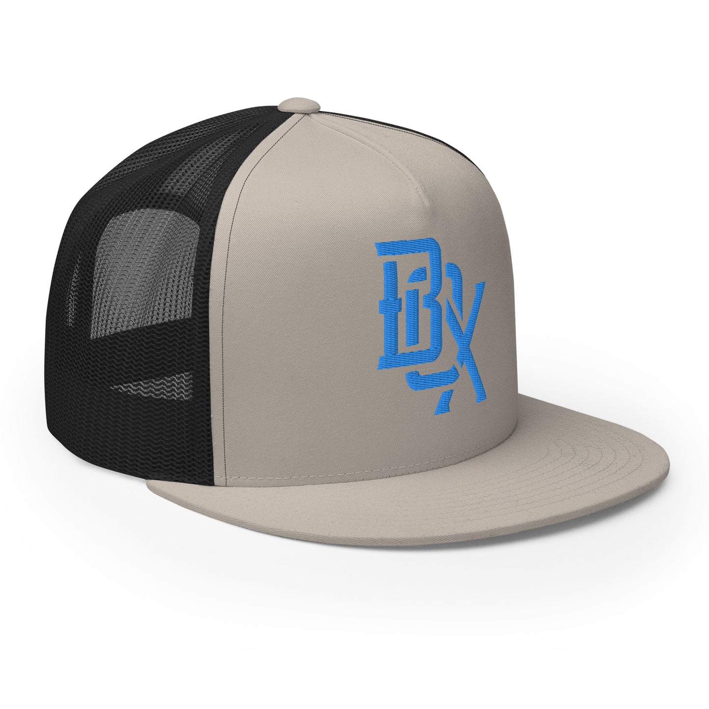 "BOX" Five Panel Trucker Cap | Yupoong 6006 | E Luna Classic Solocrest 1 Royal Thread Logo