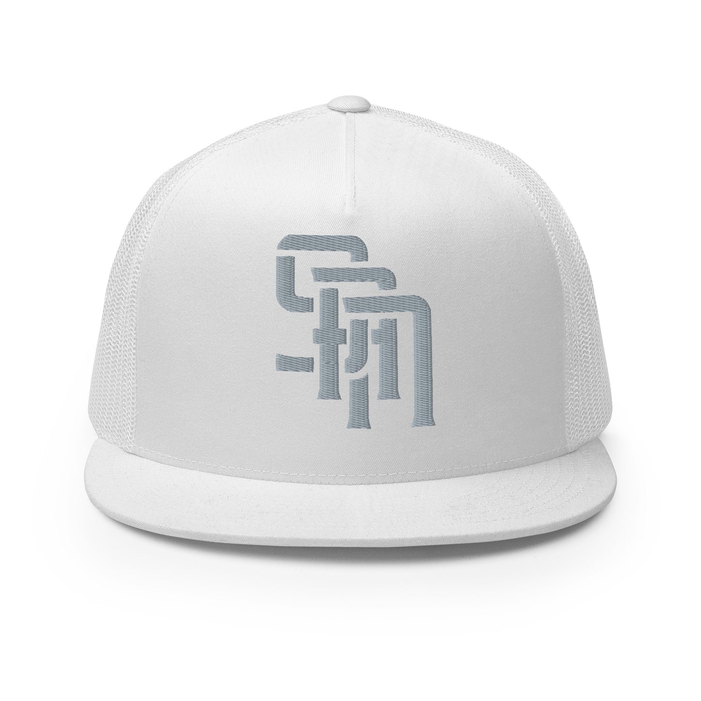 "SAN" Five Panel Trucker Cap | Yupoong 6006 | E Luna Brand CLASSIC Solocrest 1 Grey Thread Front Logo