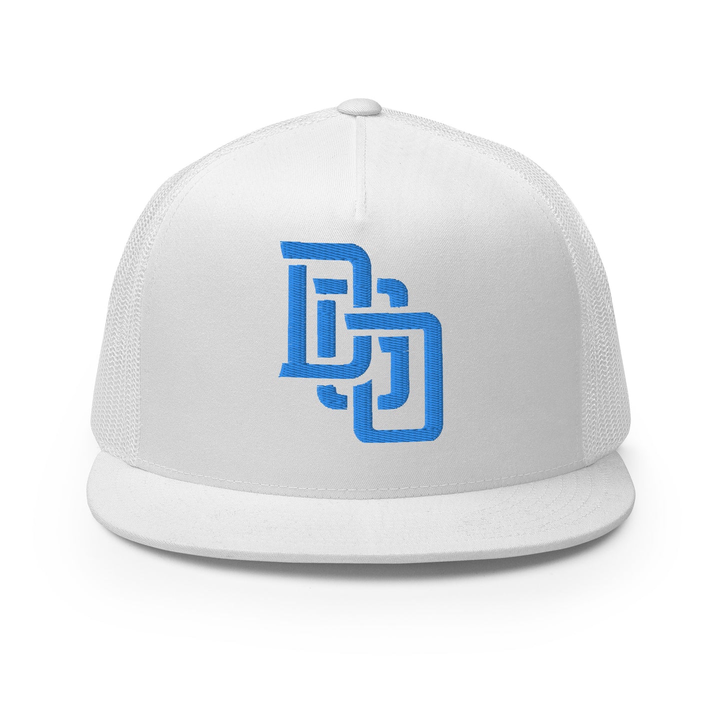 "DGO" Five Panel Trucker Cap | Yupoong 6006 | E Luna CLASSIC Solocrest 1 Aqua/Teal Thread Logo