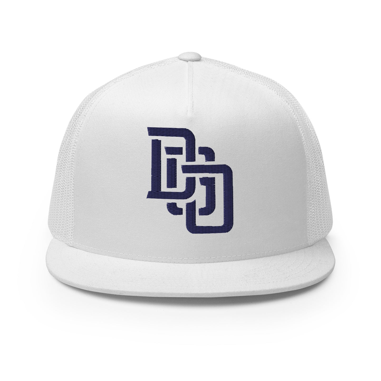 "DGO" Five Panel Trucker Cap | Yupoong 6006 | E Luna CLASSIC Solocrest 1 Navy Thread Logo