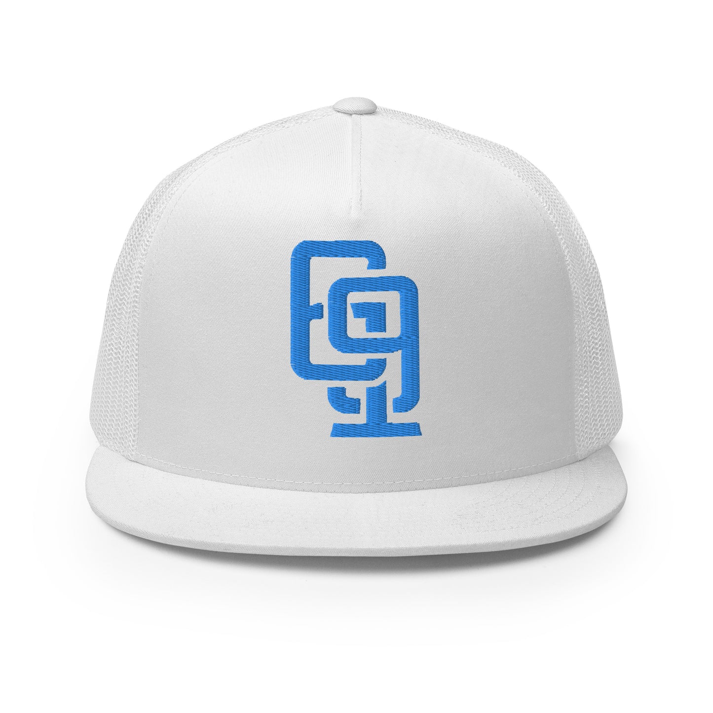"619" Five Panel Trucker Cap | Yupoong 6006 | E Luna CLASSIC Solocrest 1 Aqua/Teal Thread Front Logo