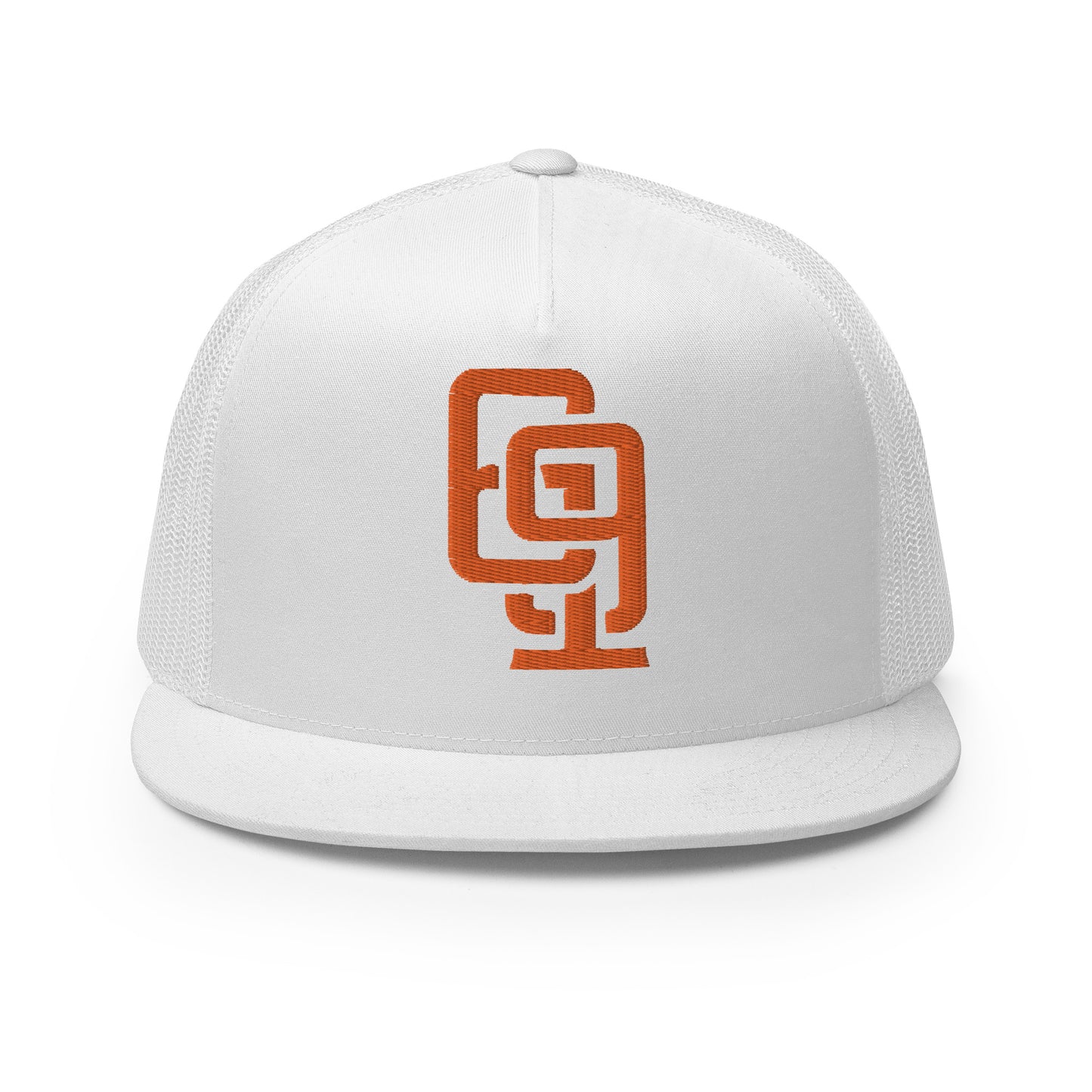 "619" Five Panel Trucker Cap | Yupoong 6006 | E Luna CLASSIC Solocrest 1 Orange Thread Front Logo