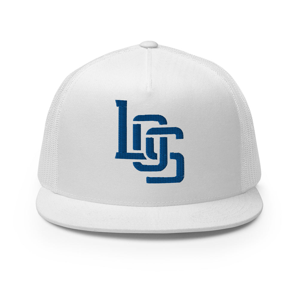 Gorra Trucker de Cinco Paneles "LOS" | Yupoong 6006 | E Luna CLASSIC 1 Logotipo Frontal Hilo Royal