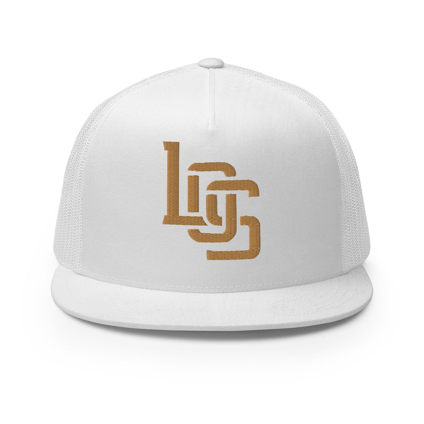 "LOS" Five Panel Trucker Cap | Yupoong 6006 | E Luna CLASSIC 1 Old Gold Thread Front Logo