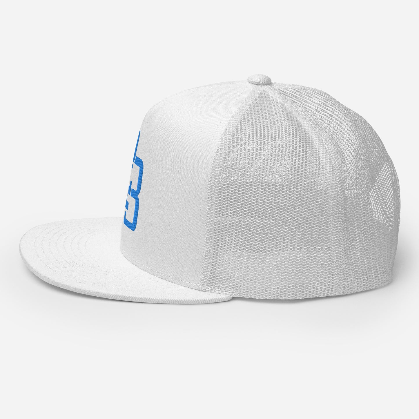 "213" Five Panel Trucker Cap | Yupoong 6006 | E Luna CLASSIC Solocrest 1 Aqua/Teal Thread Front Logo