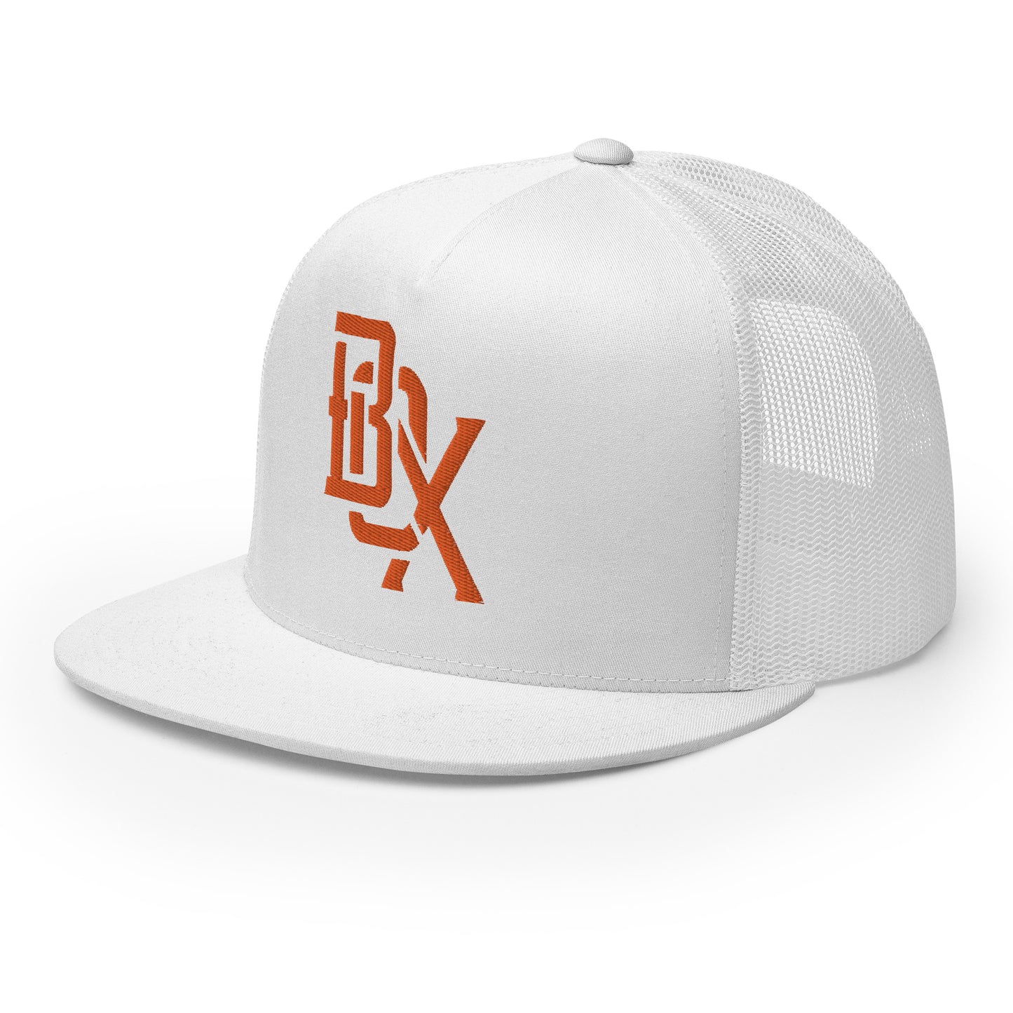 "BOX" Five Panel Trucker Cap | Yupoong 6006 | E Luna CLASSIC Solocrest 1 Orange Thread Front Logo
