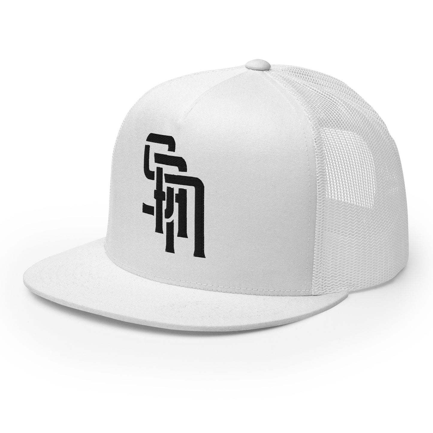 "SAN" Five Panel Trucker Cap | Yupoong 6006 | E Luna Brand CLASSIC Solocrest 1 Black Thread Front Logo