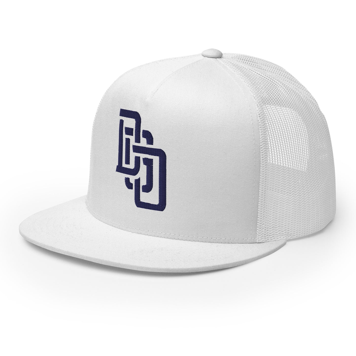 "DGO" Five Panel Trucker Cap | Yupoong 6006 | E Luna CLASSIC Solocrest 1 Navy Thread Logo