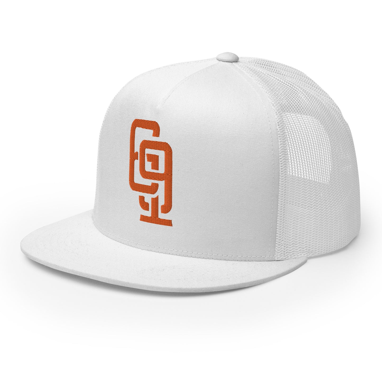 "619" Five Panel Trucker Cap | Yupoong 6006 | E Luna CLASSIC Solocrest 1 Orange Thread Front Logo