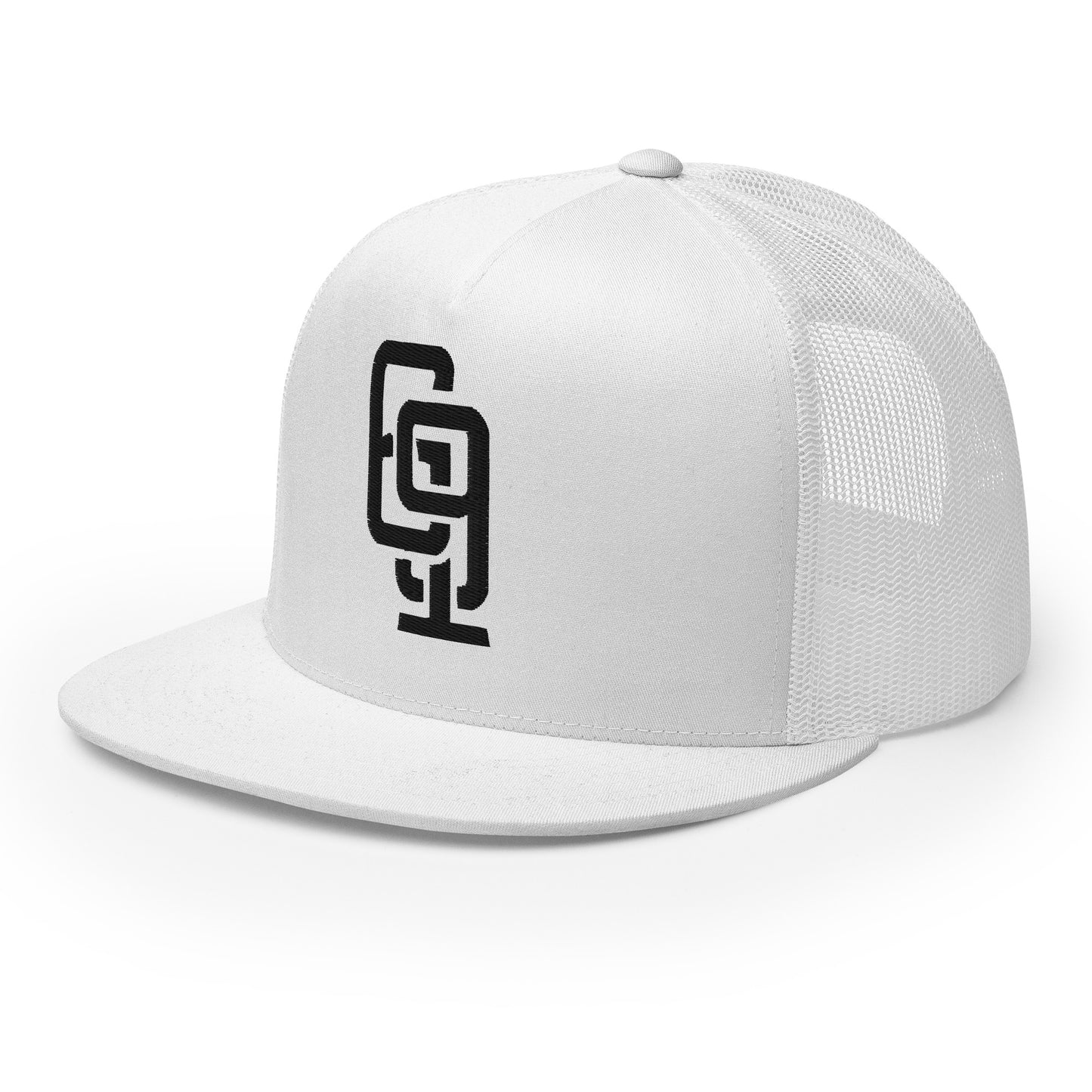 "619" Five Panel Trucker Cap | Yupoong 6006 | E Luna CLASSIC Solocrest 1 Black Thread Front Logo