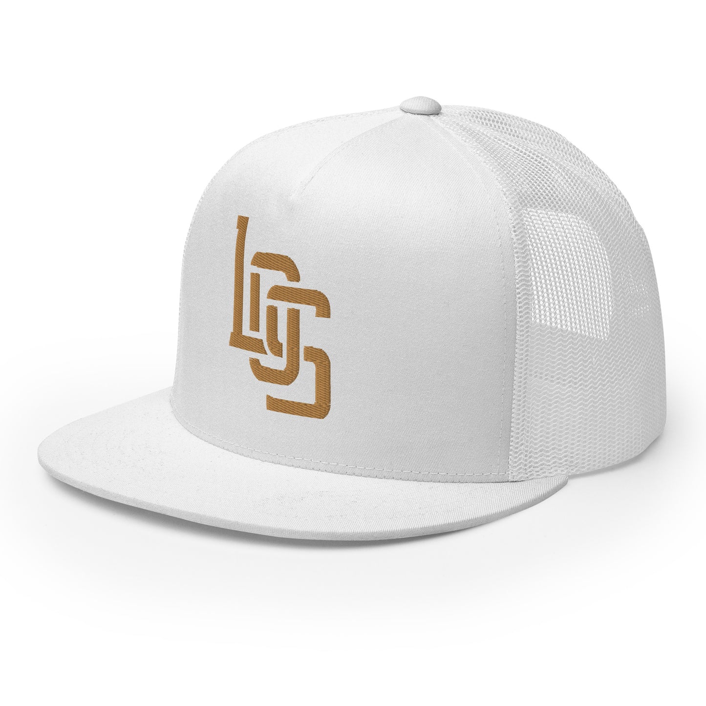 "LOS" Five Panel Trucker Cap | Yupoong 6006 | E Luna CLASSIC 1 Old Gold Thread Front Logo