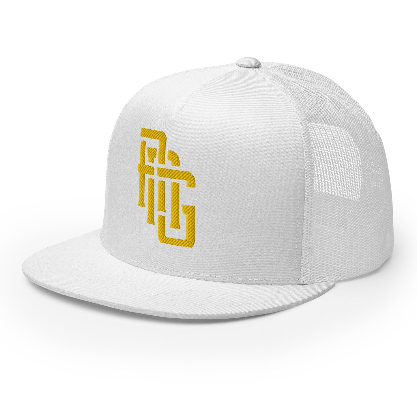 "ANG" Five Panel Trucker Cap | Yupoong 6006 | E Luna CLASSIC Solocrest 1 Gold Thread Front Logo