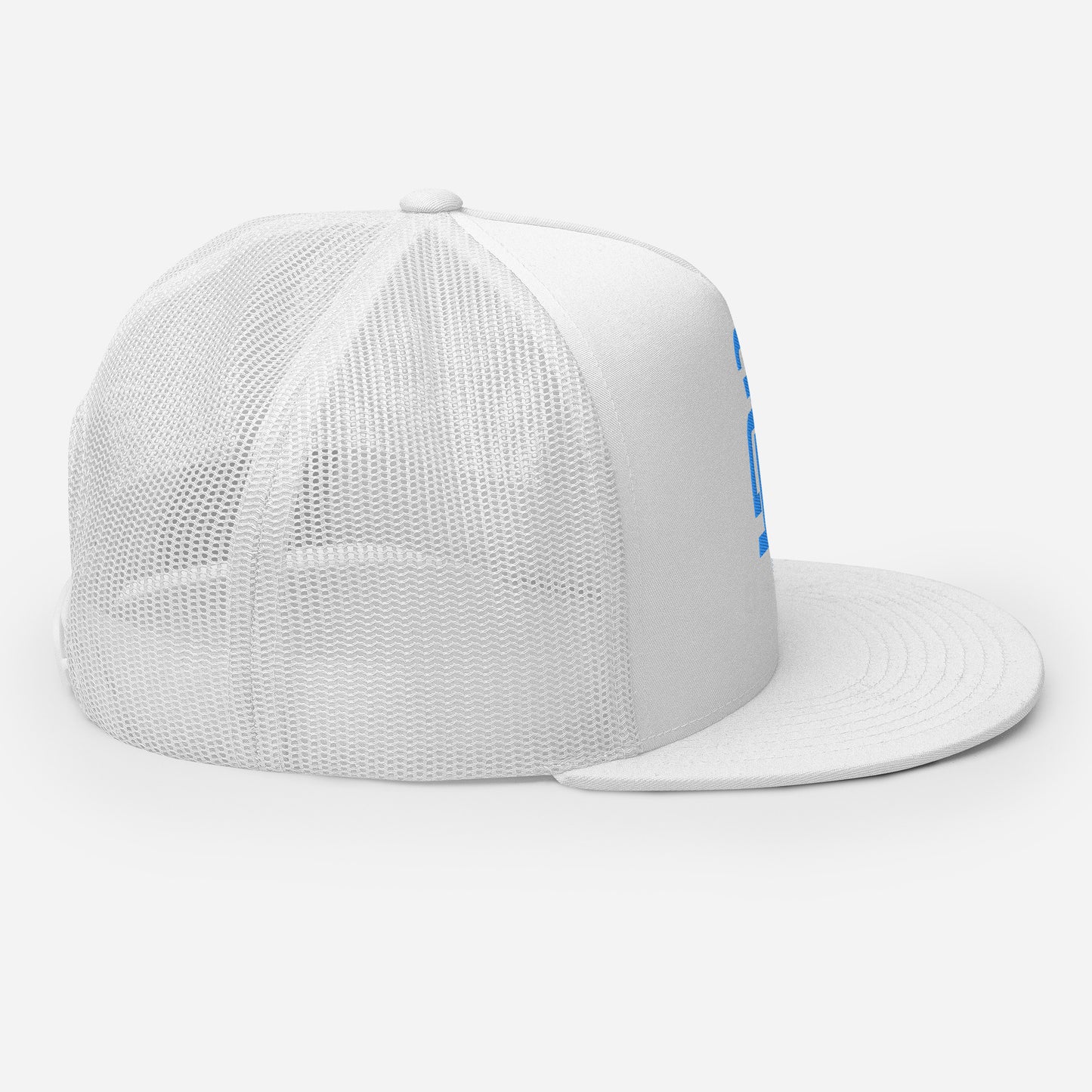 "213" Five Panel Trucker Cap | Yupoong 6006 | E Luna CLASSIC Solocrest 1 Aqua/Teal Thread Front Logo