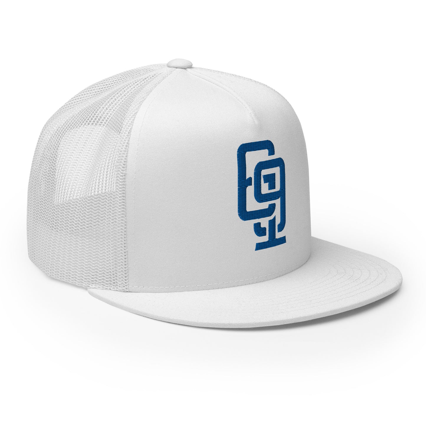 "619" Five Panel Trucker Cap | Yupoong 6006 | E Luna CLASSIC Solocrest 1 Royal Thread Front Logo