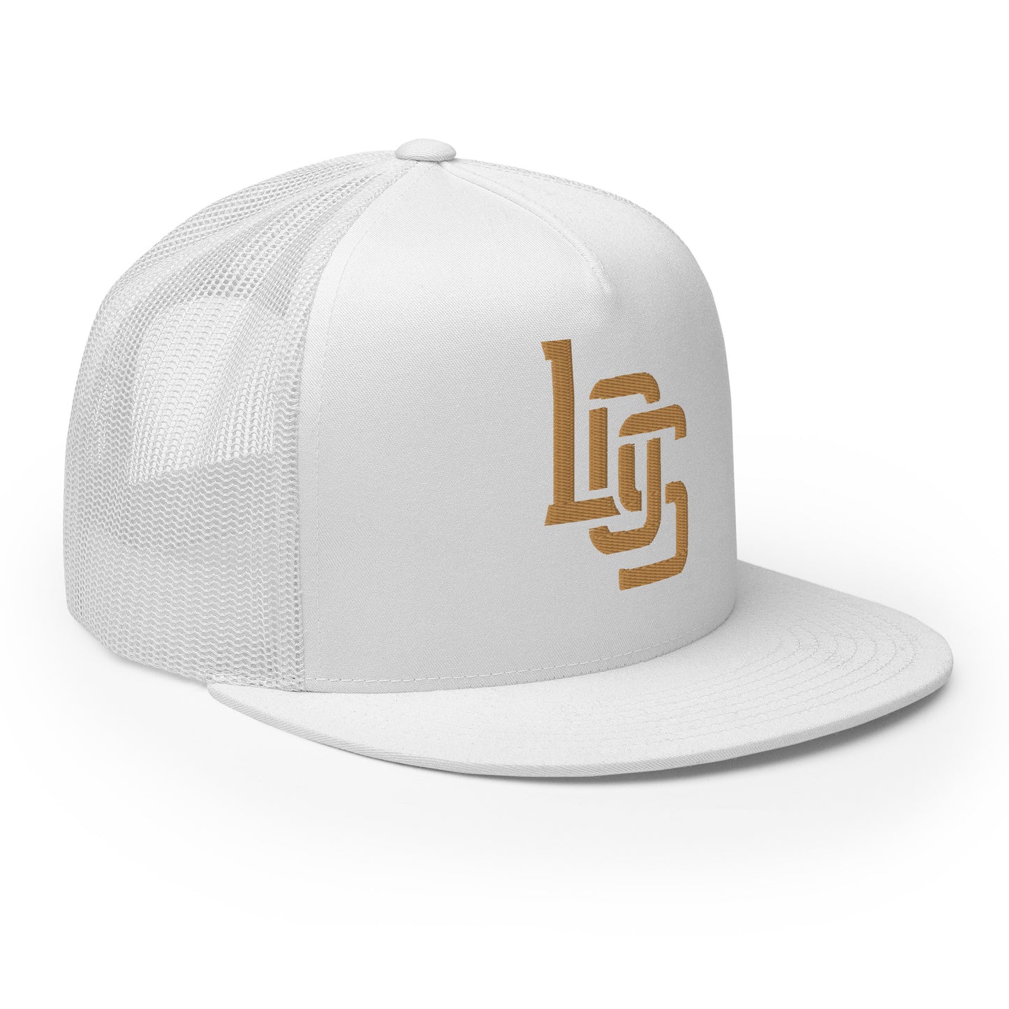 "LOS" Five Panel Trucker Cap | Yupoong 6006 | E Luna CLASSIC 1 Old Gold Thread Front Logo