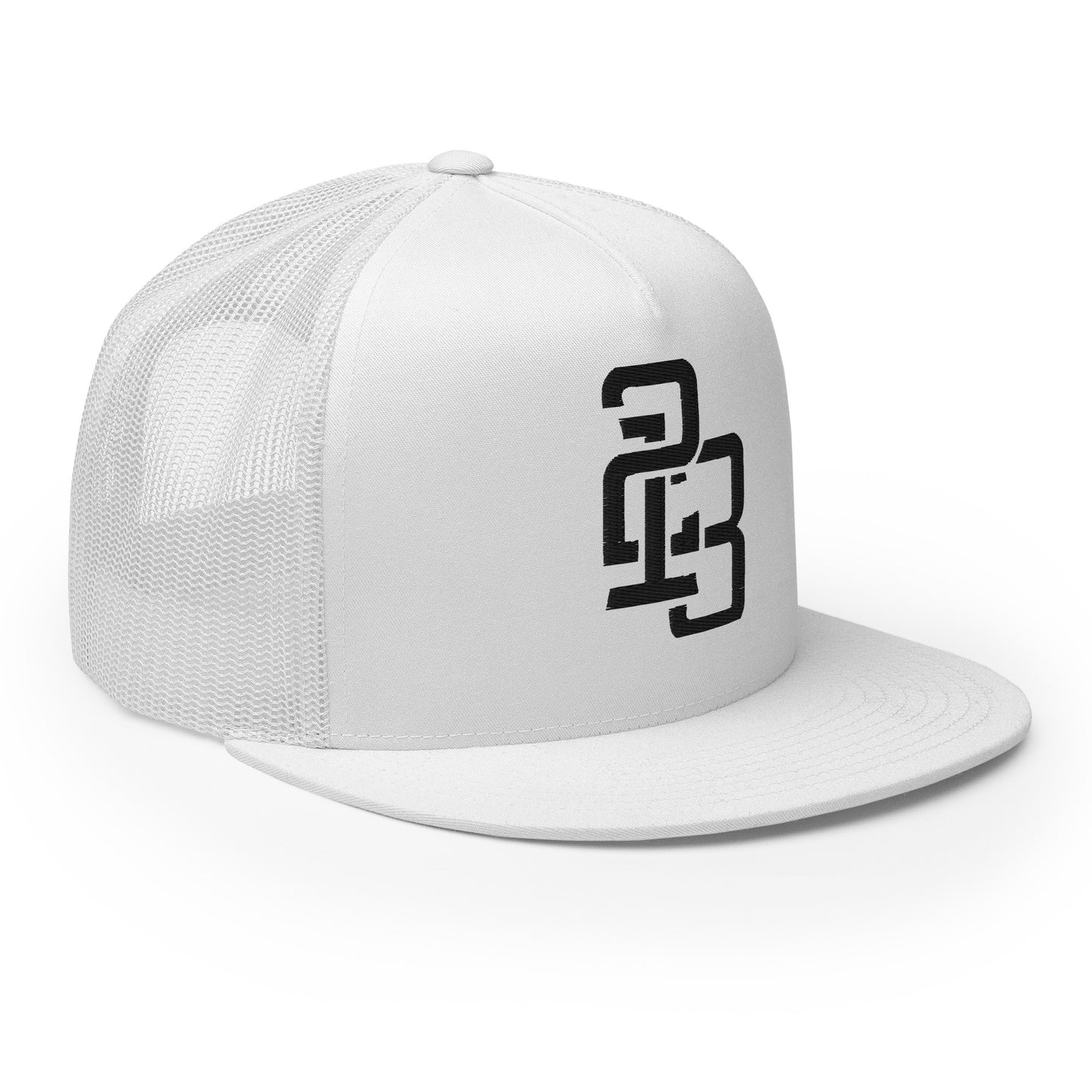 "213" Five Panel Trucker Cap | Yupoong 6006 | E Luna CLASSIC Solocrest 1 Black Thread Front Logo