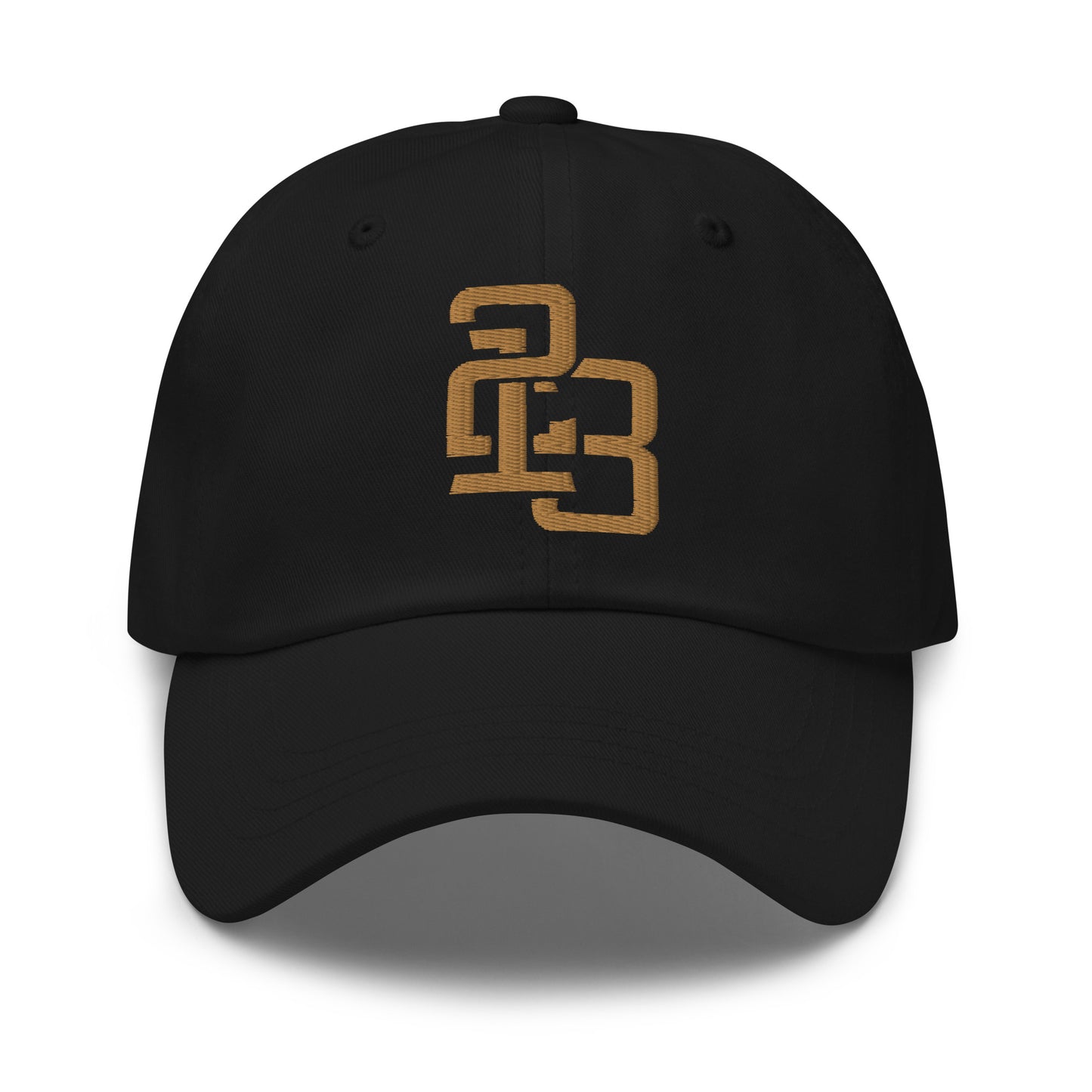 "213" Classic Dad Hat | Yupoong 6245CM | E Luna ESSENTIAL Duocrest 2 Old Gold Thread Front & Left Side Logos