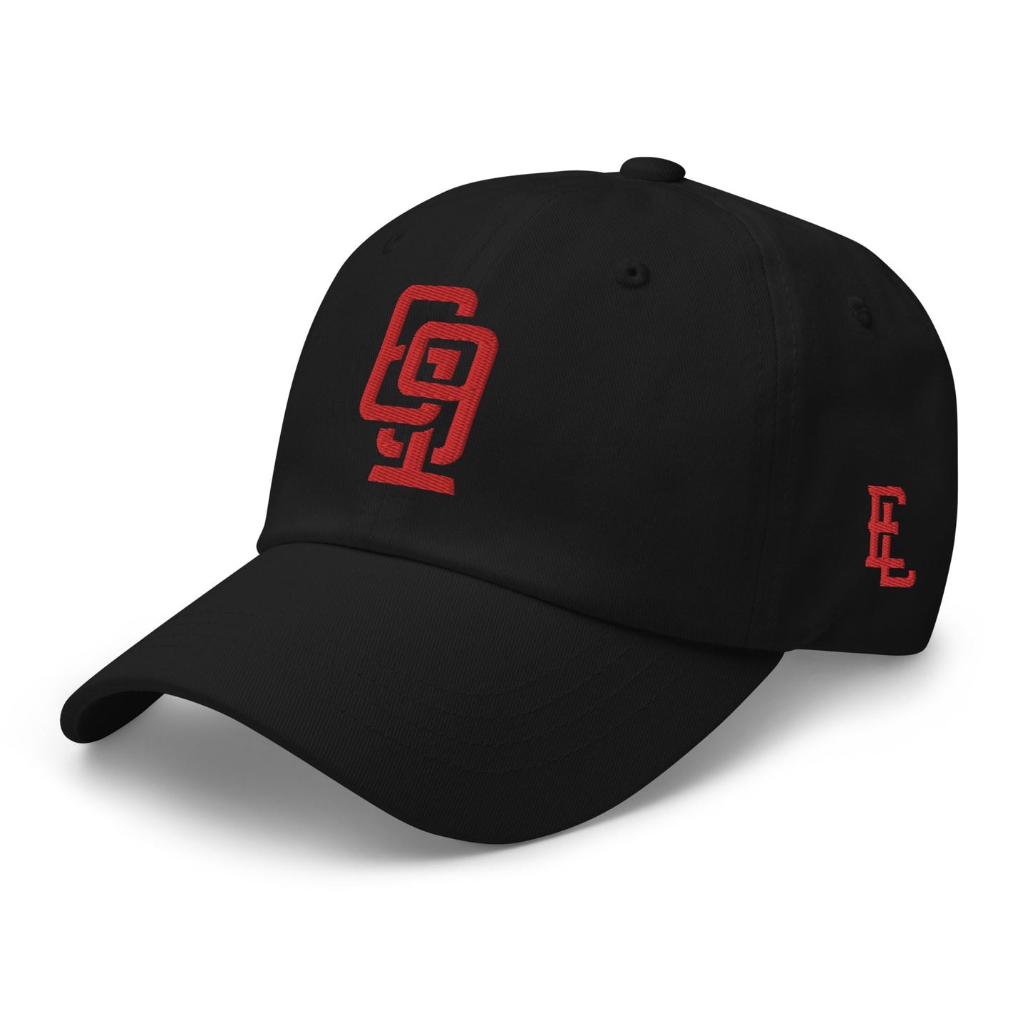 "619" Classic Dad Hat | Yupoong 6245CM | E Luna Brand ESSENTIAL Duocrest 2 Red Thread Logos: Front & Left
