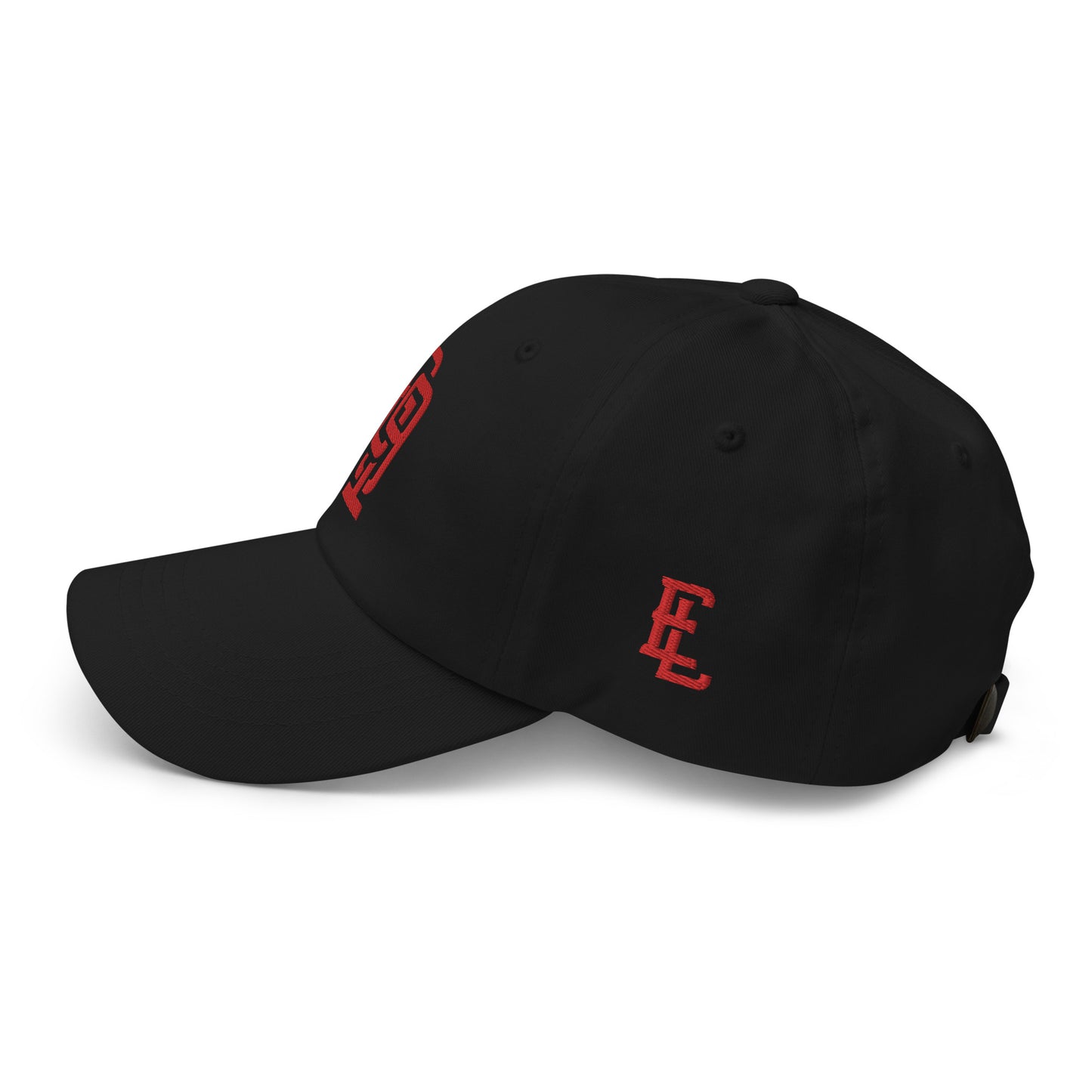 "619" Classic Dad Hat | Yupoong 6245CM | E Luna Brand ESSENTIAL Duocrest 2 Red Thread Logos: Front & Left
