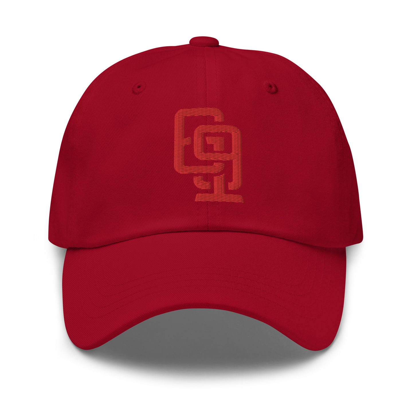 "619" Classic Dad Hat | Yupoong 6245CM | E Luna Brand ESSENTIAL Duocrest 2 Red Thread Logos: Front & Left