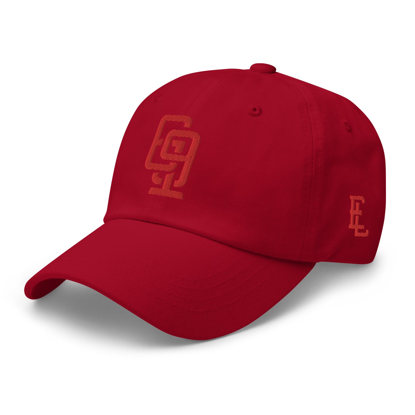 "619" Classic Dad Hat | Yupoong 6245CM | E Luna Brand ESSENTIAL Duocrest 2 Red Thread Logos: Front & Left