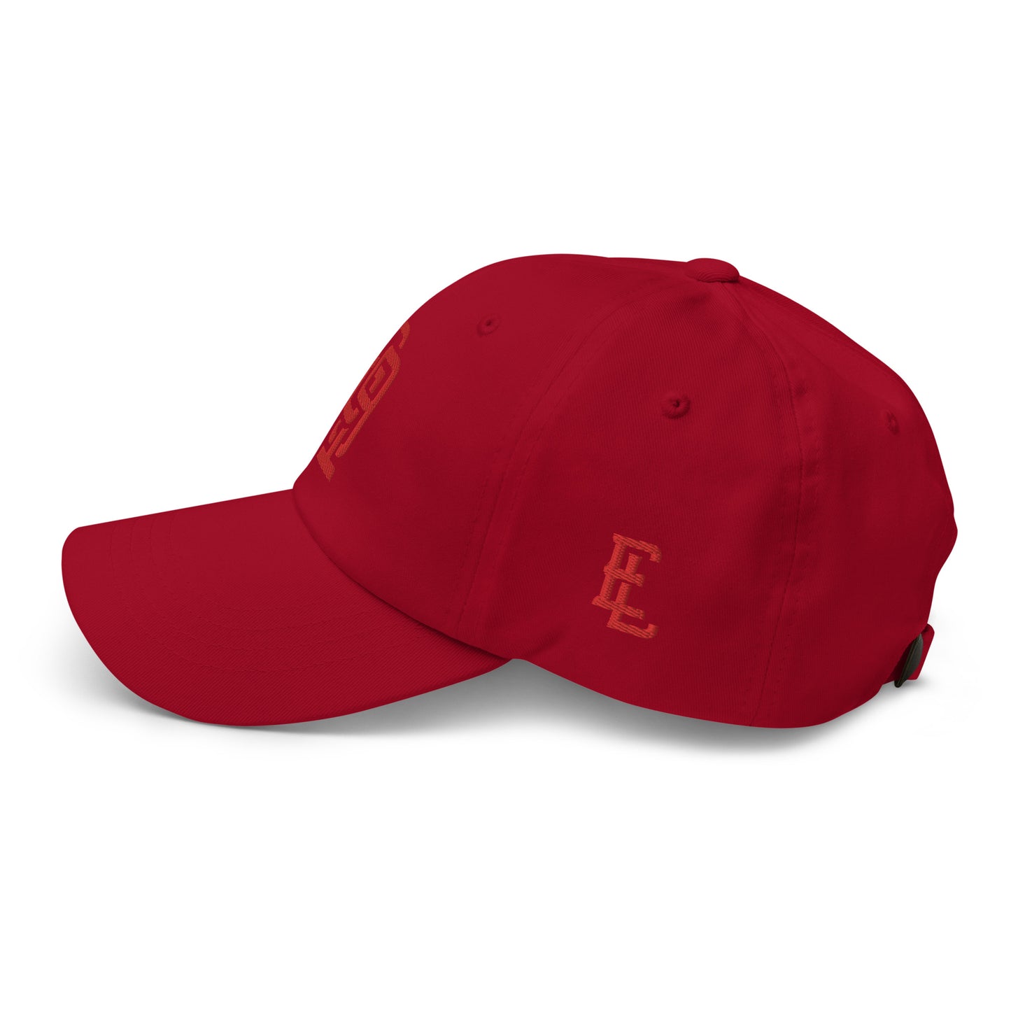 "619" Classic Dad Hat | Yupoong 6245CM | E Luna Brand ESSENTIAL Duocrest 2 Red Thread Logos: Front & Left