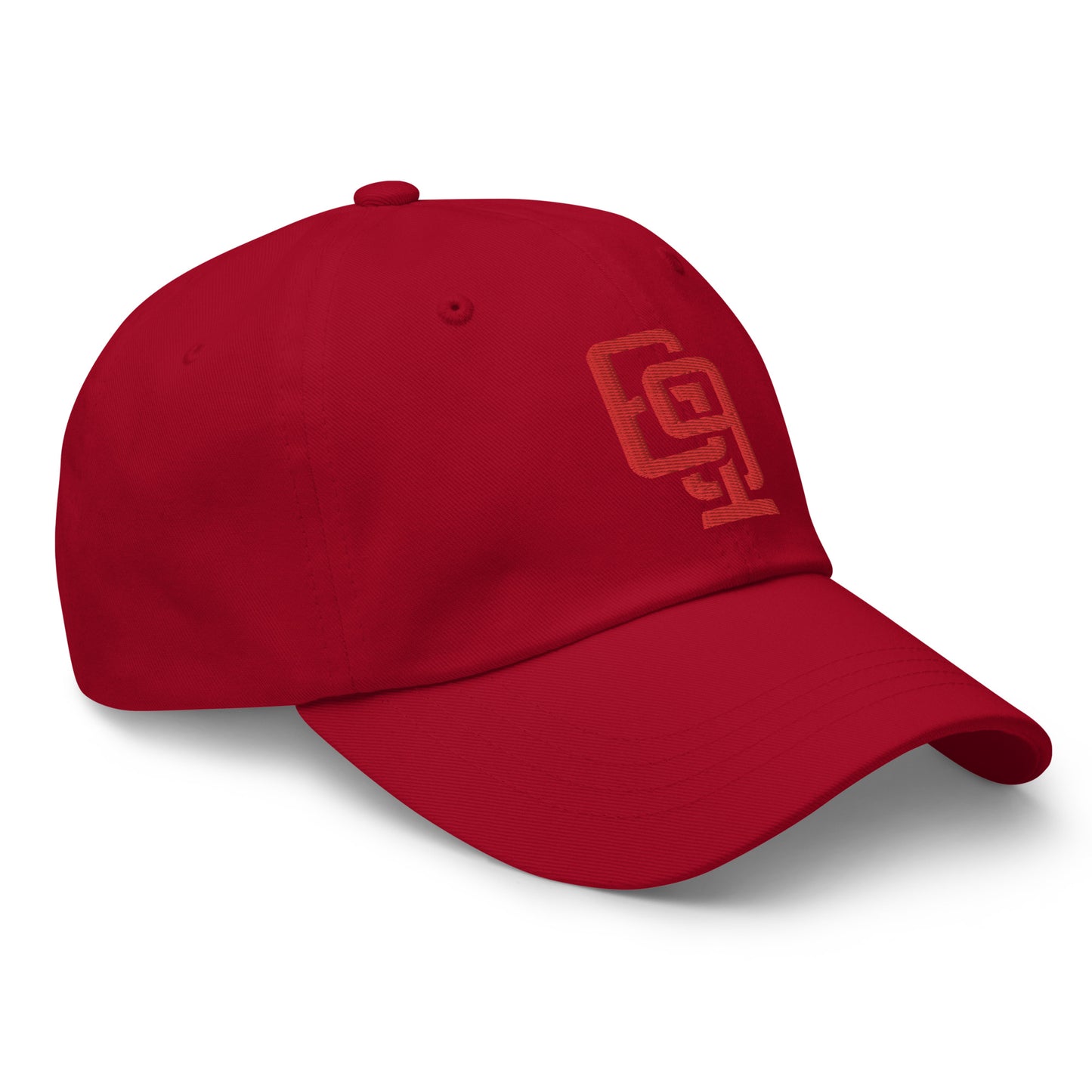 "619" Classic Dad Hat | Yupoong 6245CM | E Luna Brand ESSENTIAL Duocrest 2 Red Thread Logos: Front & Left