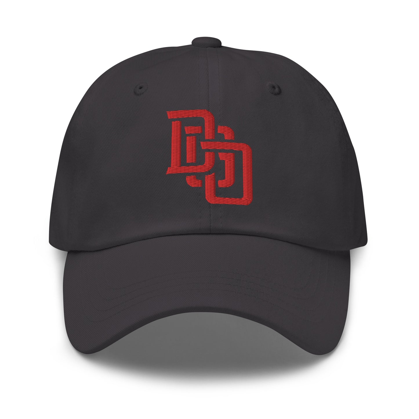 "DGO" Classic Dad Hat | Yupoong 6245CM | E Luna Brand ESSENTIAL Duocrest 2 Red Thread Logos: Front & Left