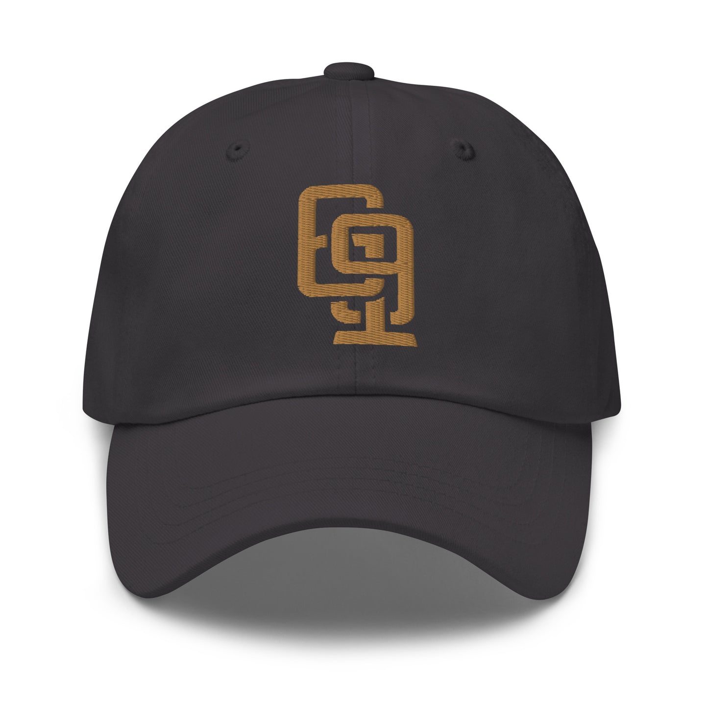 "619" Classic Dad Hat | Yupoong 6245CM | E Luna Brand ESSENTIAL Duocrest 2 Old Gold Thread Logos: Front & Left