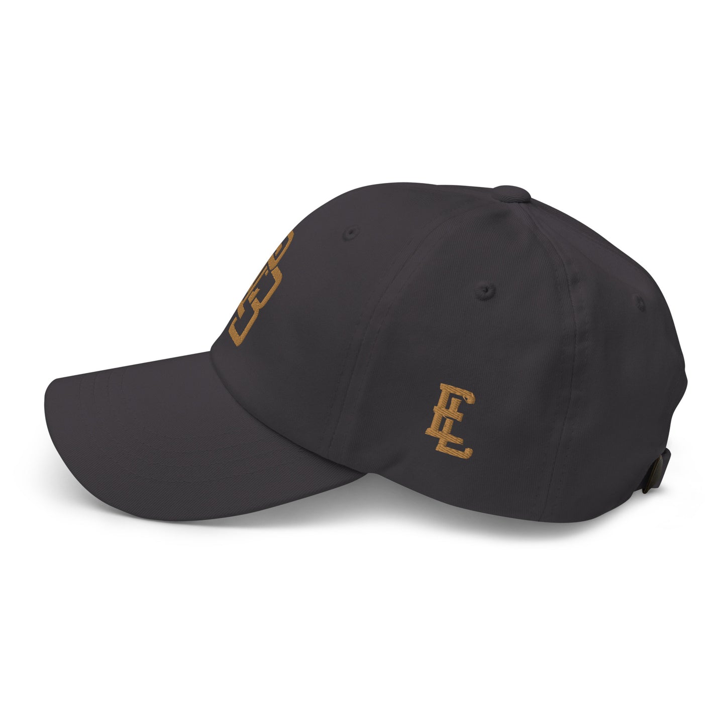 "213" Classic Dad Hat | Yupoong 6245CM | E Luna ESSENTIAL Duocrest 2 Old Gold Thread Front & Left Side Logos