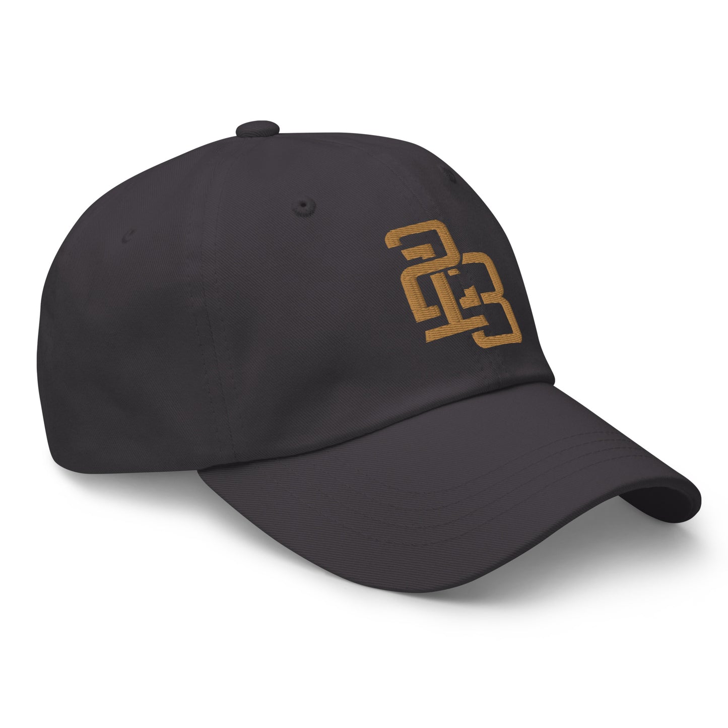 "213" Classic Dad Hat | Yupoong 6245CM | E Luna SELECT Tricrest 3 Old Gold Thread Front, Left Side & Back Logos