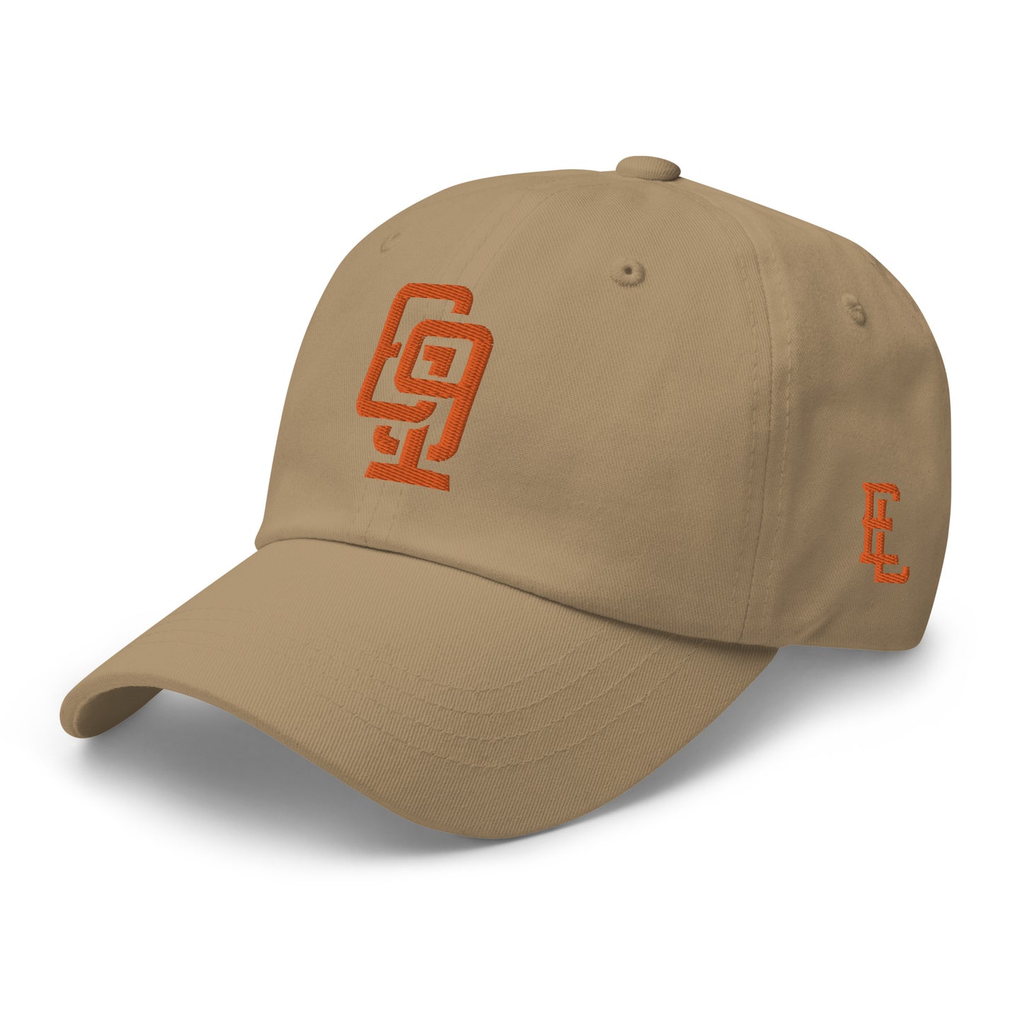"619" Classic Dad Hat | Yupoong 6245CM | E Luna Brand ESSENTIAL Duocrest 2 Orange Thread Logos: Front & Left