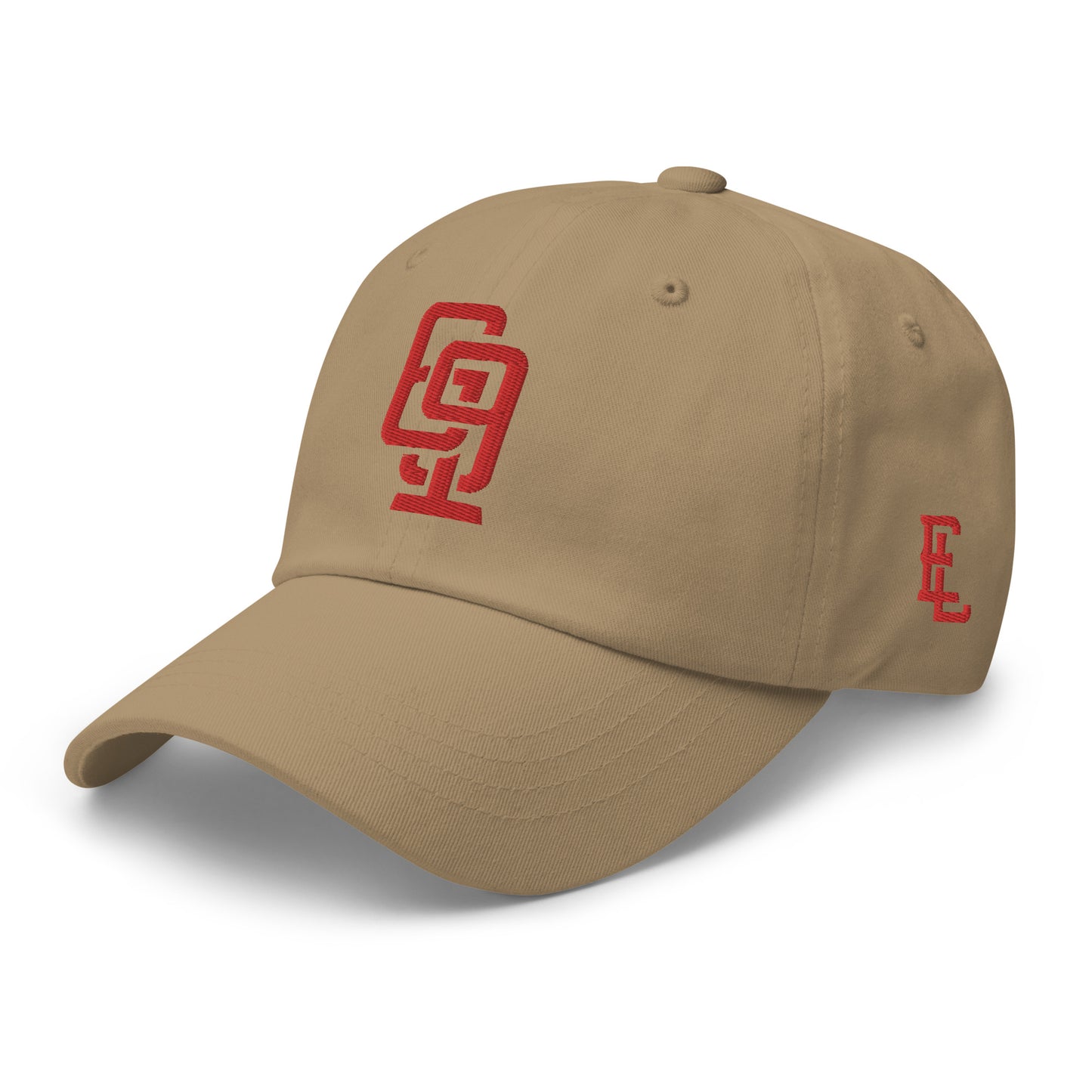 "619" Classic Dad Hat | Yupoong 6245CM | E Luna Brand ESSENTIAL Duocrest 2 Red Thread Logos: Front & Left