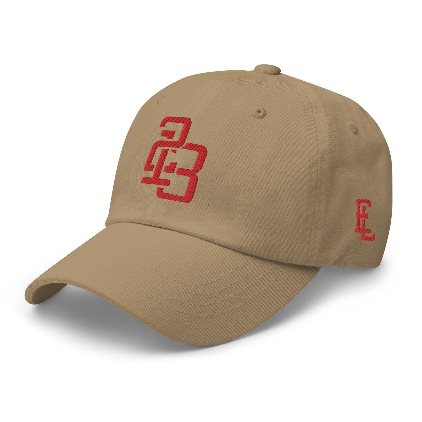 "213" Classic Dad Hat | Yupoong 6245CM | E Luna SELECT Tricrest 3 Red Thread Front, Left Side & Back Logos