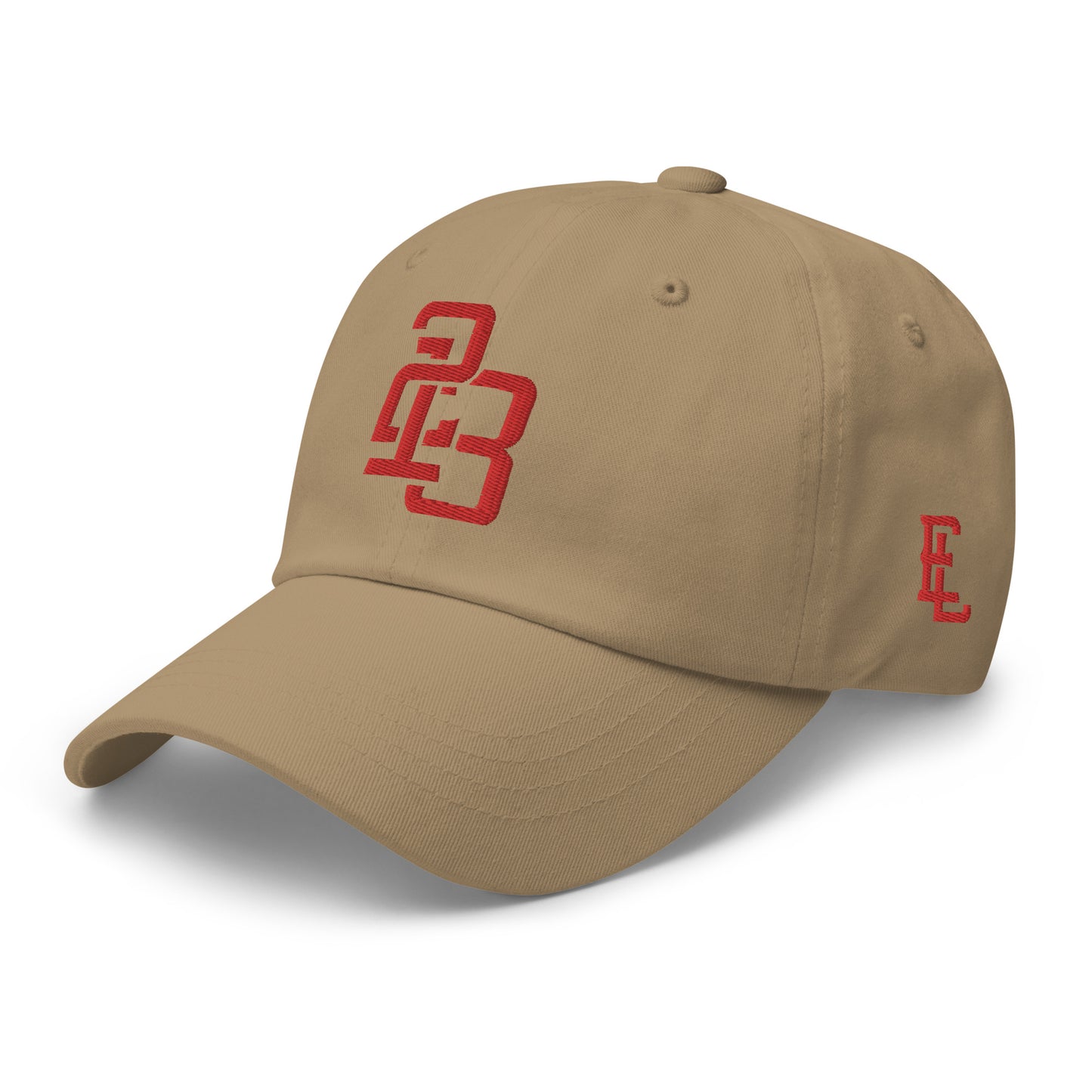 "213" Classic Dad Hat | Yupoong 6245CM | E Luna ESSENTIAL Duocrest 2 Red Thread Front & Left Side Logos