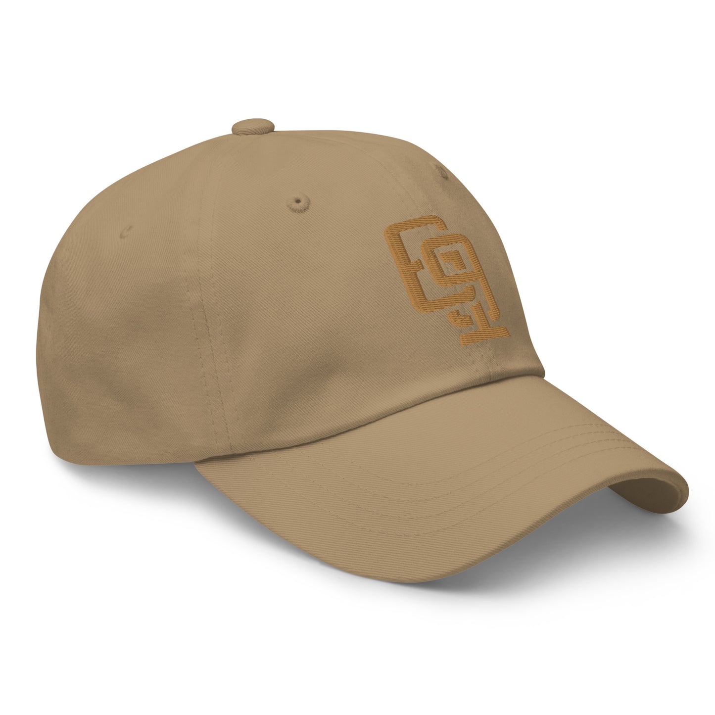"619" Classic Dad Hat | Yupoong 6245CM | E Luna Brand ESSENTIAL Duocrest 2 Old Gold Thread Logos: Front & Left