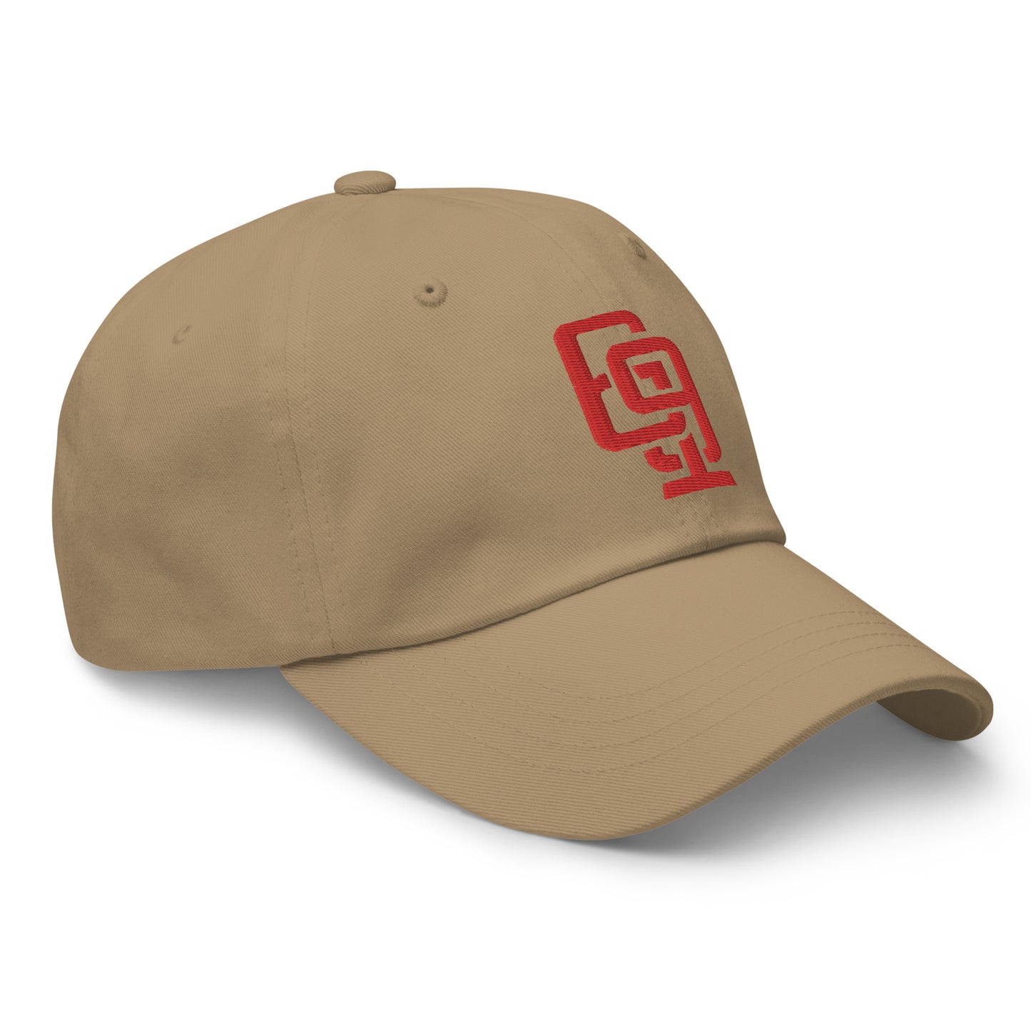 "619" Classic Dad Hat | Yupoong 6245CM | E Luna Brand ESSENTIAL Duocrest 2 Red Thread Logos: Front & Left