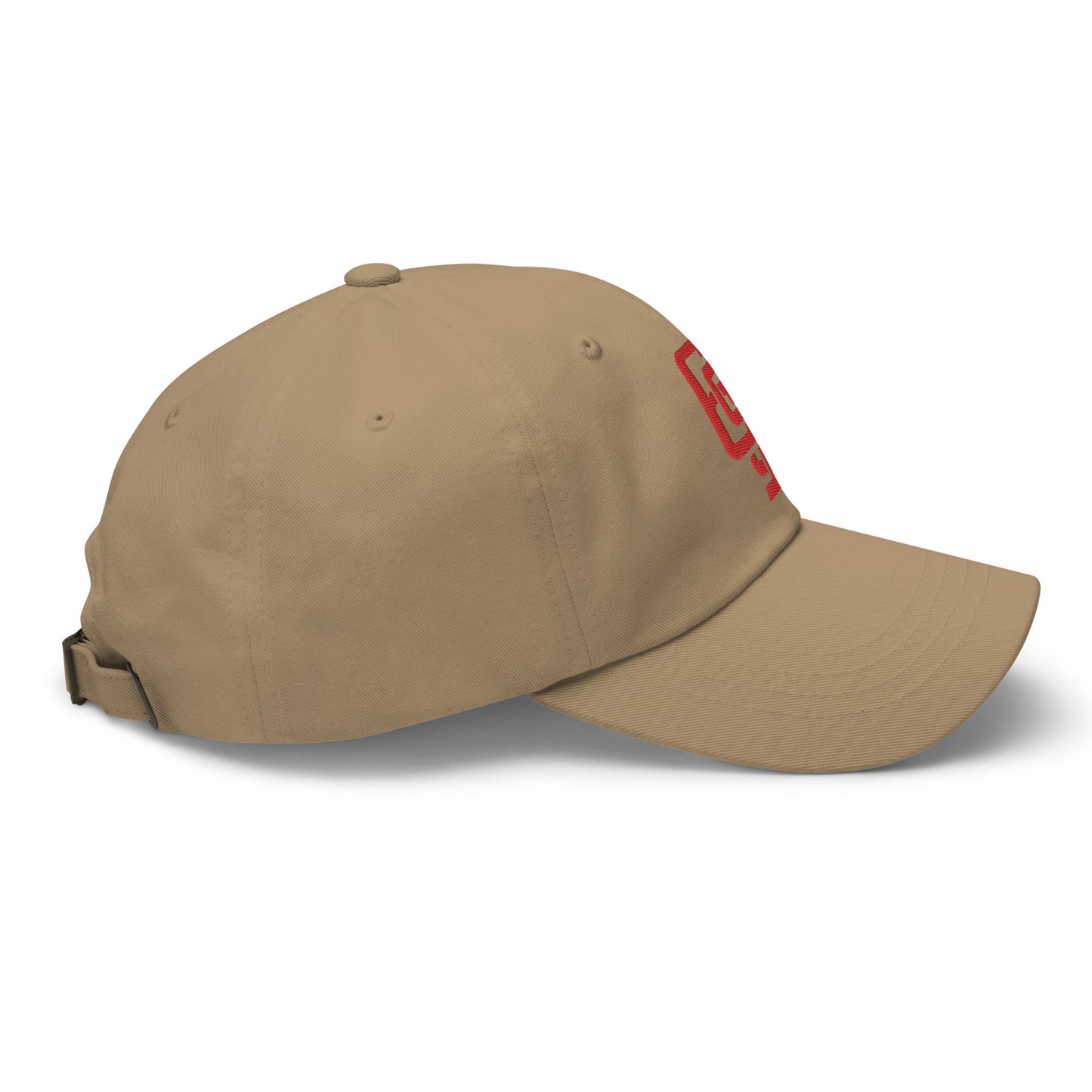 "619" Classic Dad Hat | Yupoong 6245CM | E Luna Brand ESSENTIAL Duocrest 2 Red Thread Logos: Front & Left