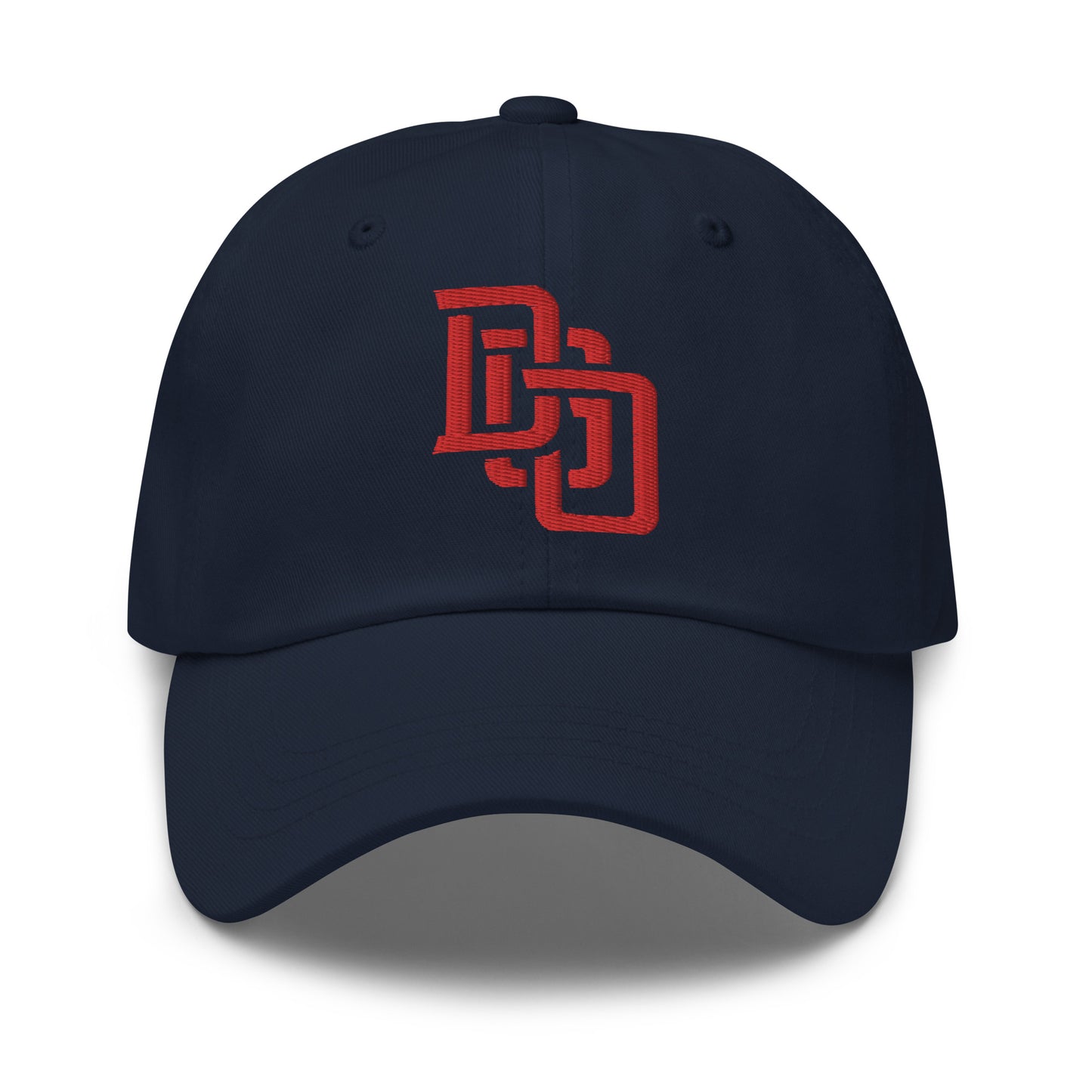 "DGO" Classic Dad Hat | Yupoong 6245CM | E Luna Brand ESSENTIAL Duocrest 2 Red Thread Logos: Front & Left
