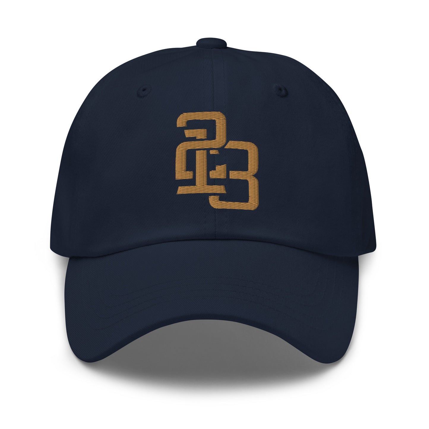 "213" Classic Dad Hat | Yupoong 6245CM | E Luna SELECT Tricrest 3 Old Gold Thread Front, Left Side & Back Logos