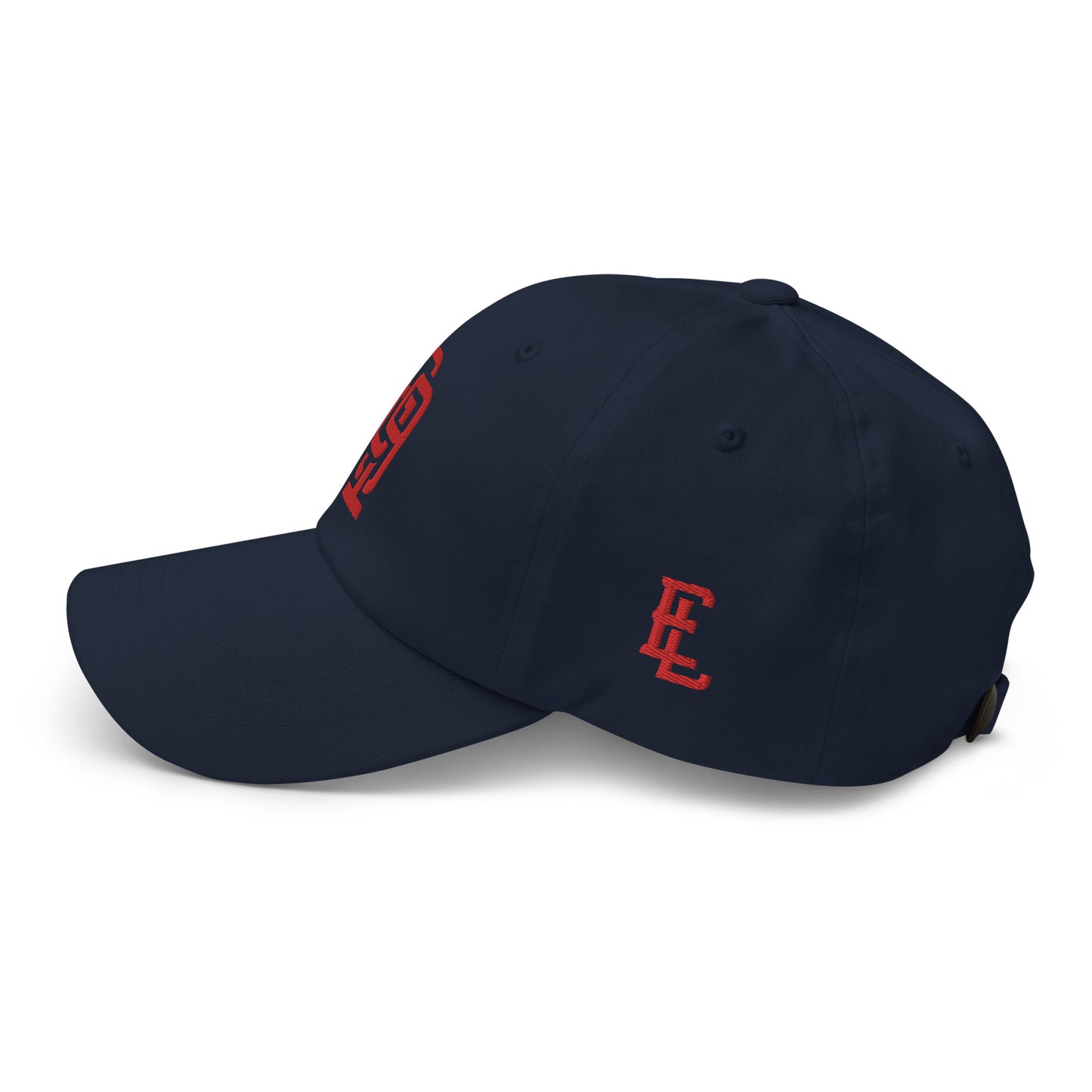 "619" Classic Dad Hat | Yupoong 6245CM | E Luna Brand ESSENTIAL Duocrest 2 Red Thread Logos: Front & Left