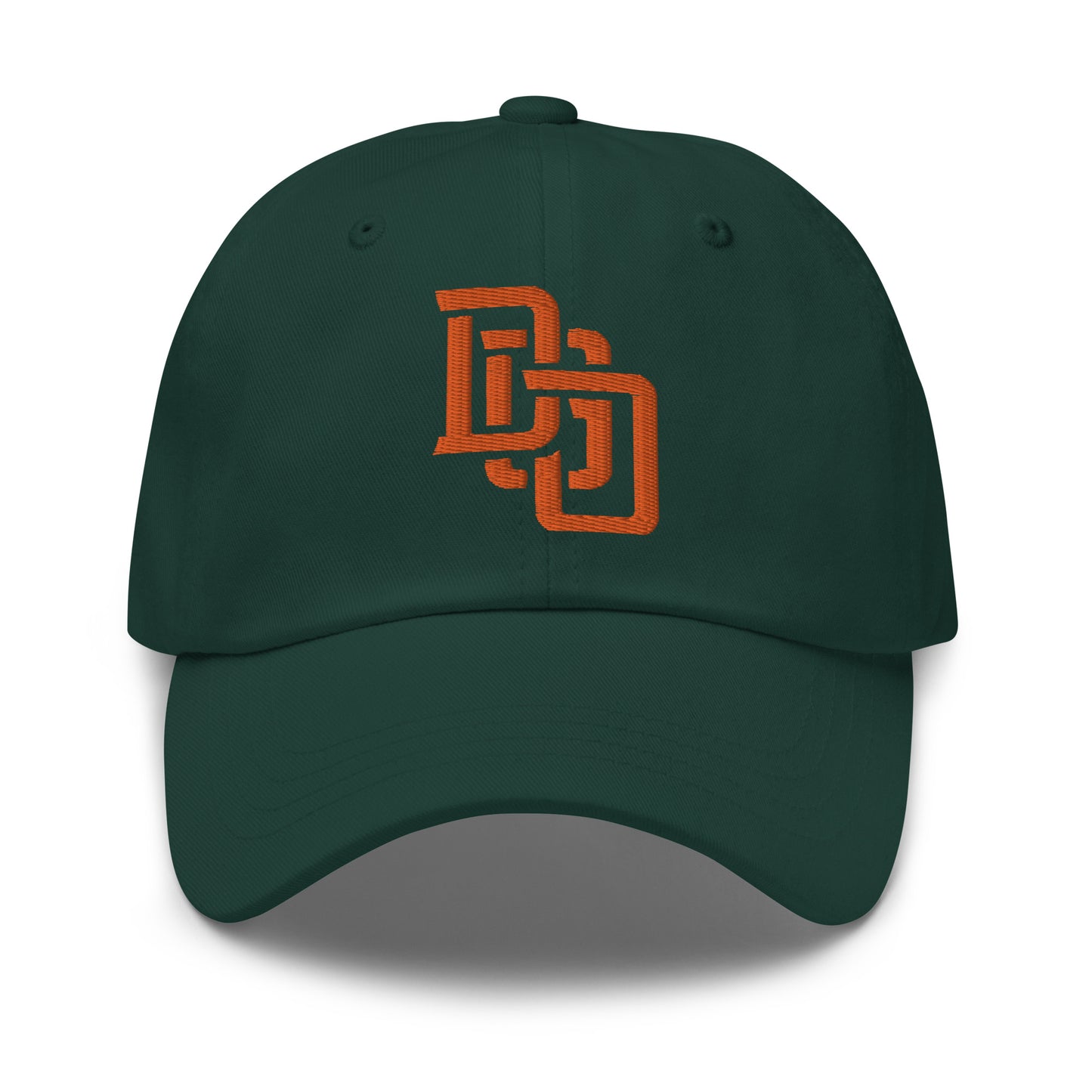 "DGO" Classic Dad Hat | Yupoong 6245CM | E Luna Brand ESSENTIAL Duocrest 2 Orange Thread Logos: Front & Left