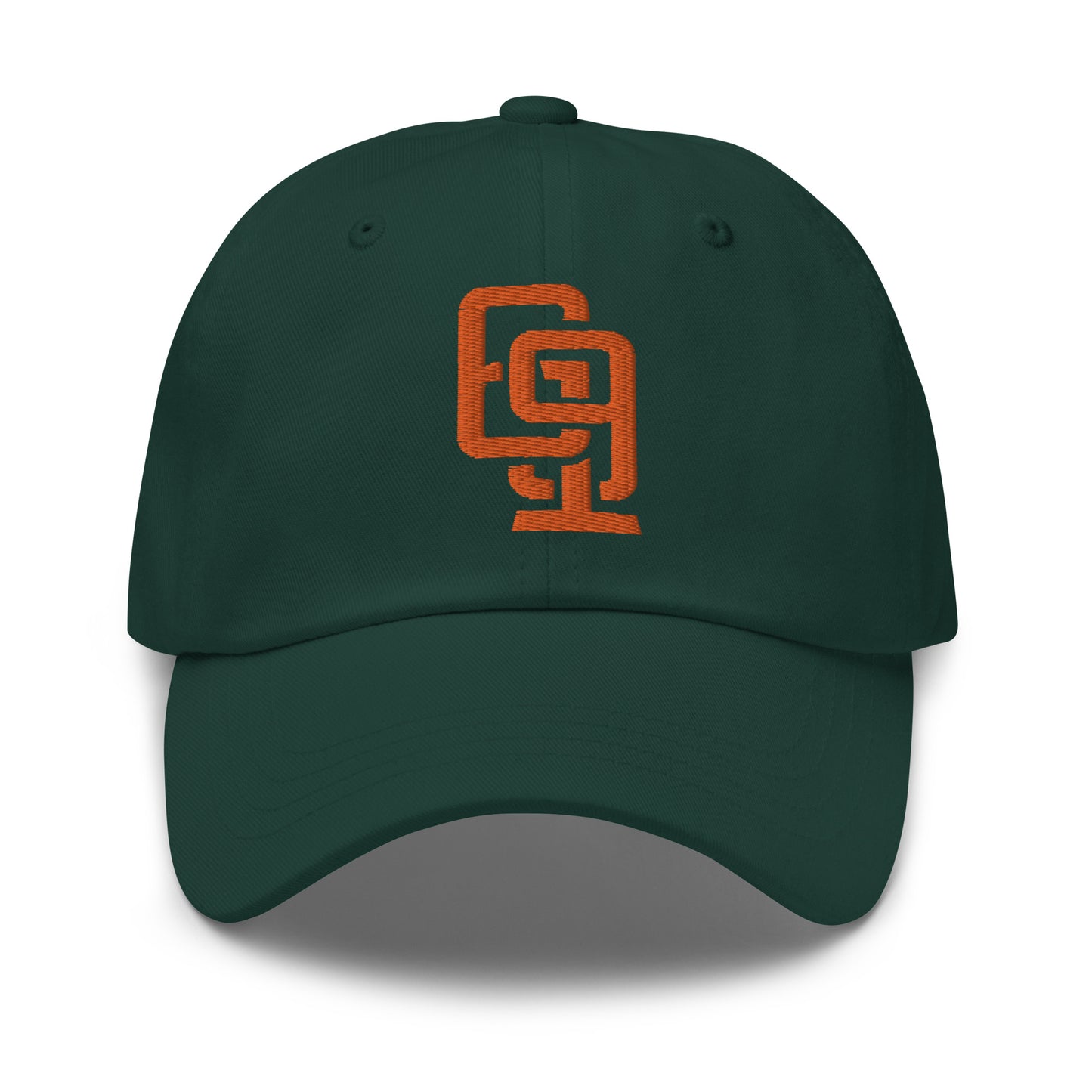 "619" Classic Dad Hat | Yupoong 6245CM | E Luna Brand ESSENTIAL Duocrest 2 Orange Thread Logos: Front & Left