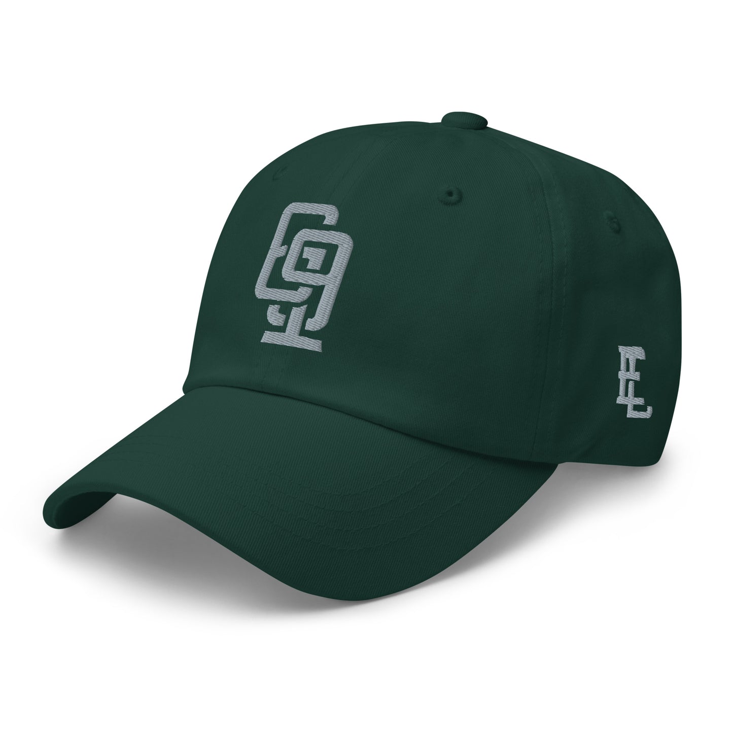 "619" Classic Dad Hat | Yupoong 6245CM | E Luna Brand ESSENTIAL Duocrest 2 Grey Thread Logos: Front & Left