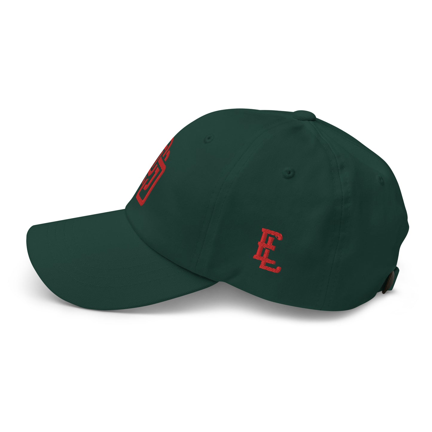 "DGO" Classic Dad Hat | Yupoong 6245CM | E Luna Brand ESSENTIAL Duocrest 2 Red Thread Logos: Front & Left