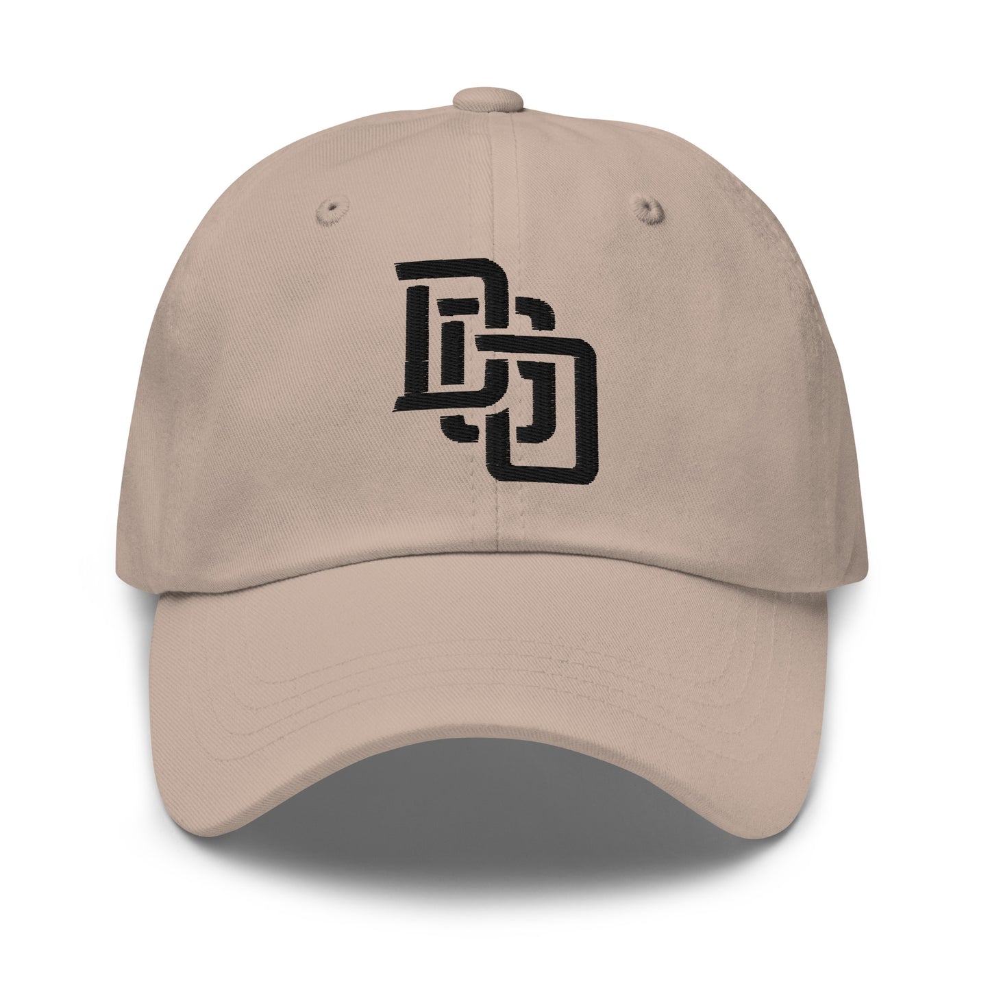 "DGO" Classic Dad Hat | Yupoong 6245CM | E Luna Brand ESSENTIAL Duocrest 2 Black Thread Logos: Front & Left