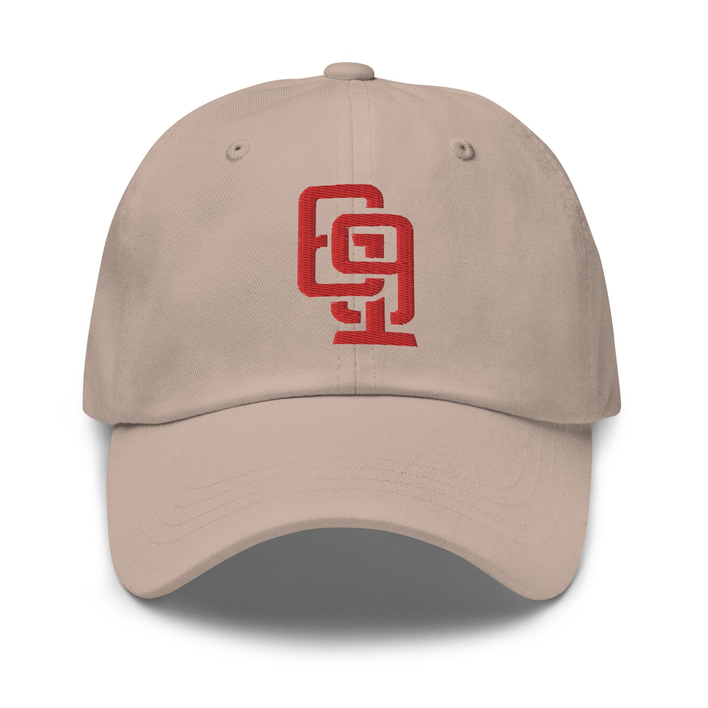 "619" Classic Dad Hat | Yupoong 6245CM | E Luna Brand ESSENTIAL Duocrest 2 Red Thread Logos: Front & Left